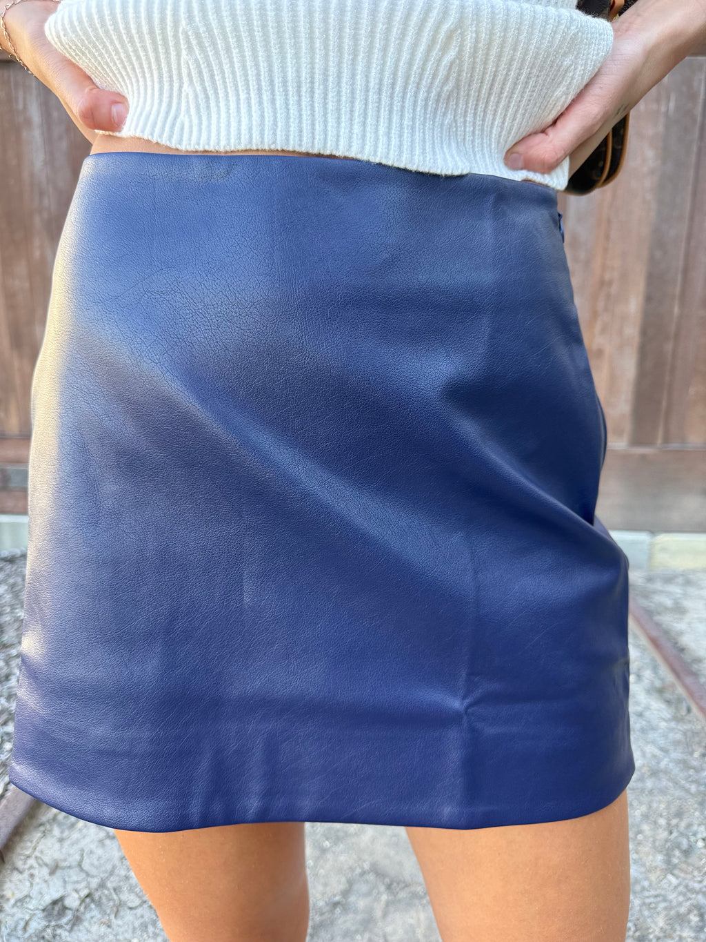 Navy Faux Leather Skirt