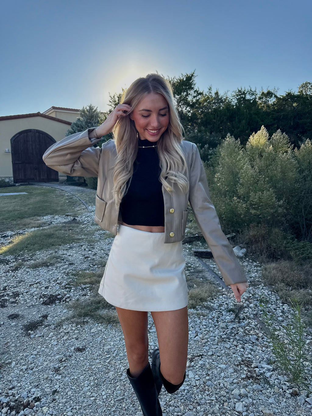 Cropped PU Leather Jacket