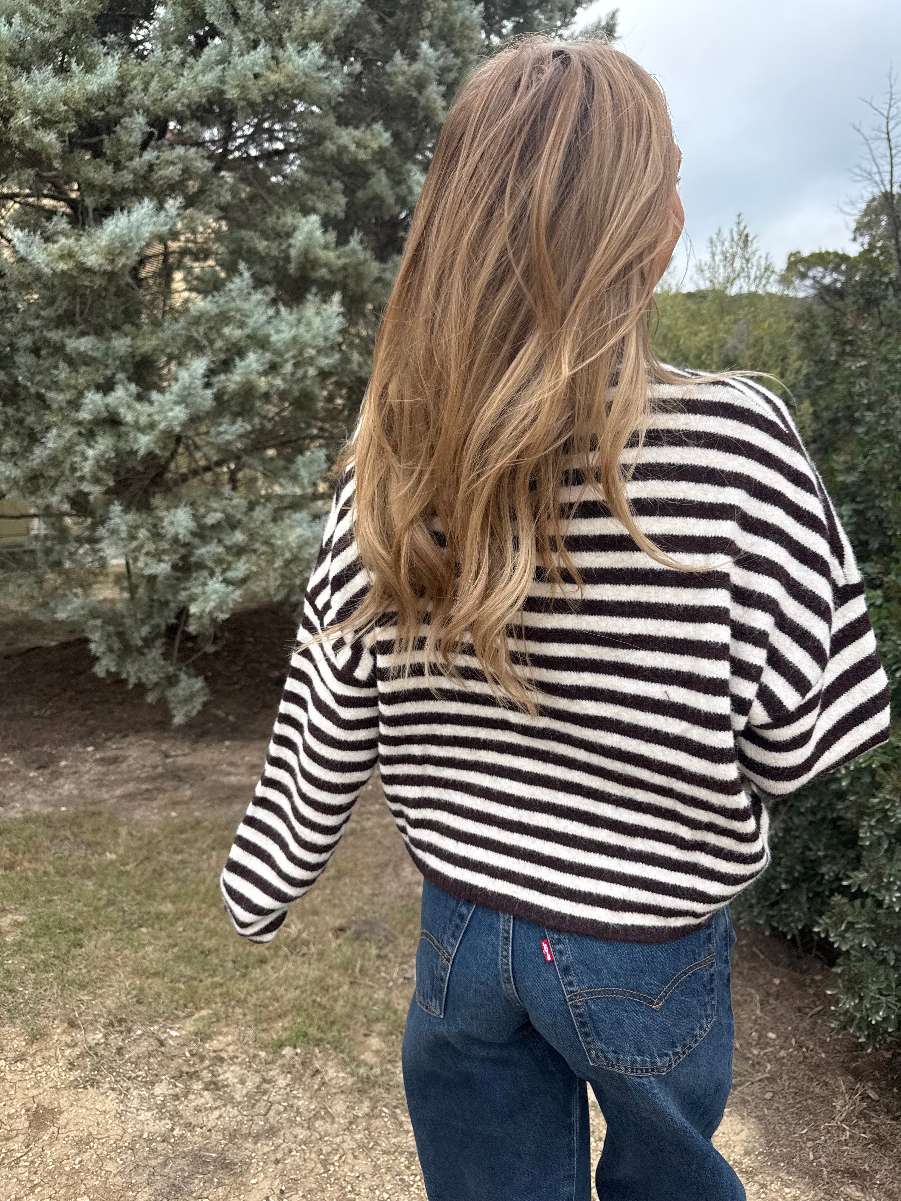 Wine & Cream Stripe Cardigan