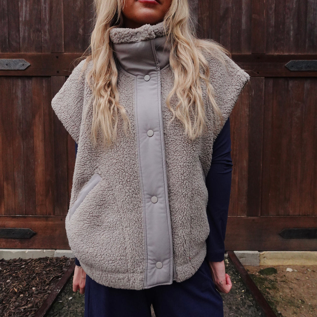 Oversized Taupe Sherpa Vest