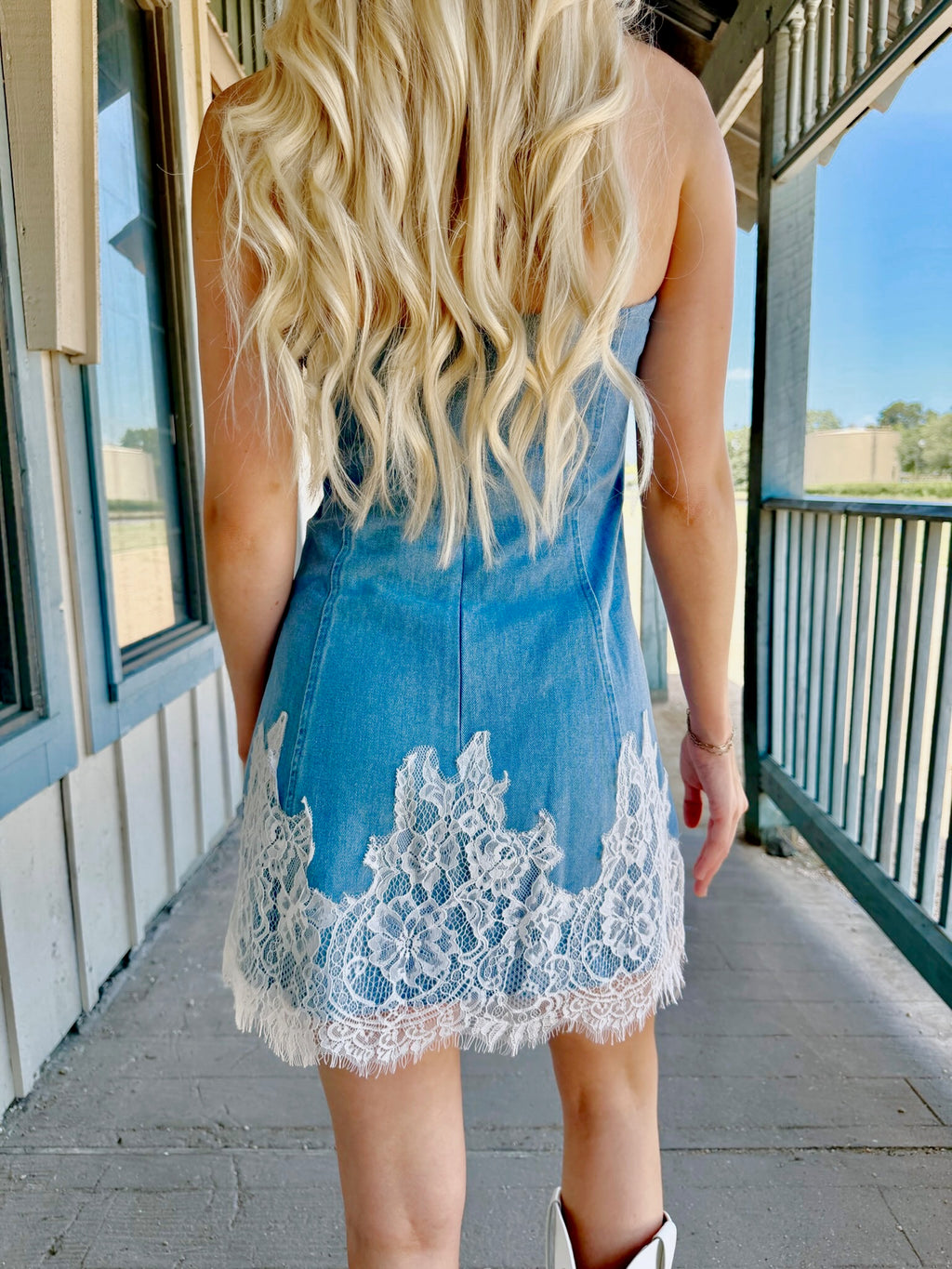 Denim Lace Strapless Dress