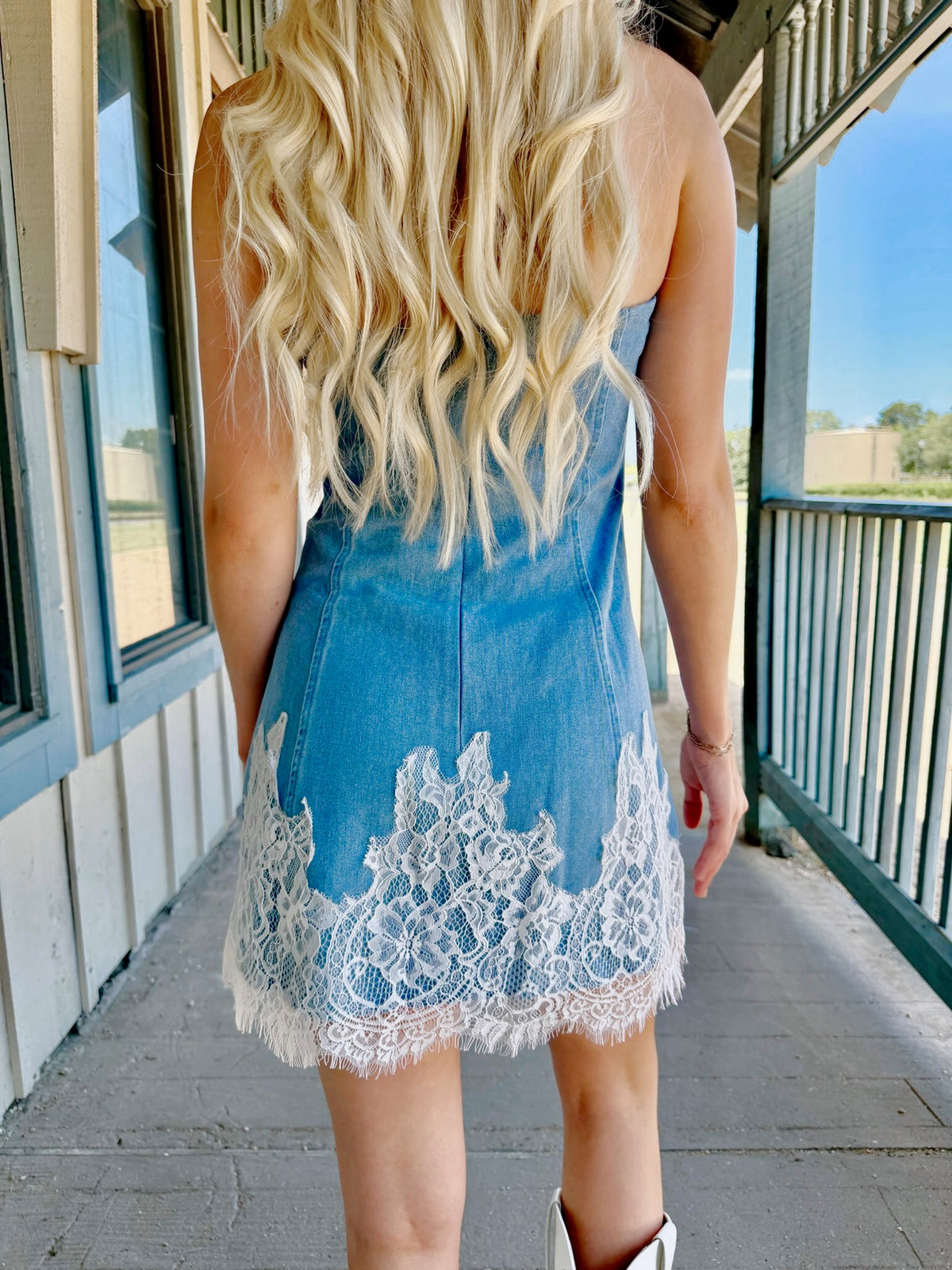 Denim Lace Strapless Dress