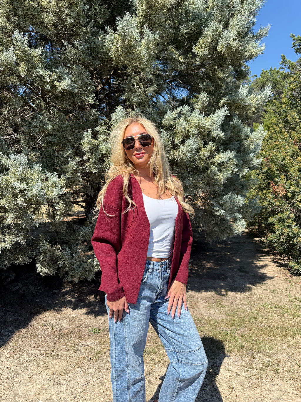 Burgundy A-Line Knit Cardigan