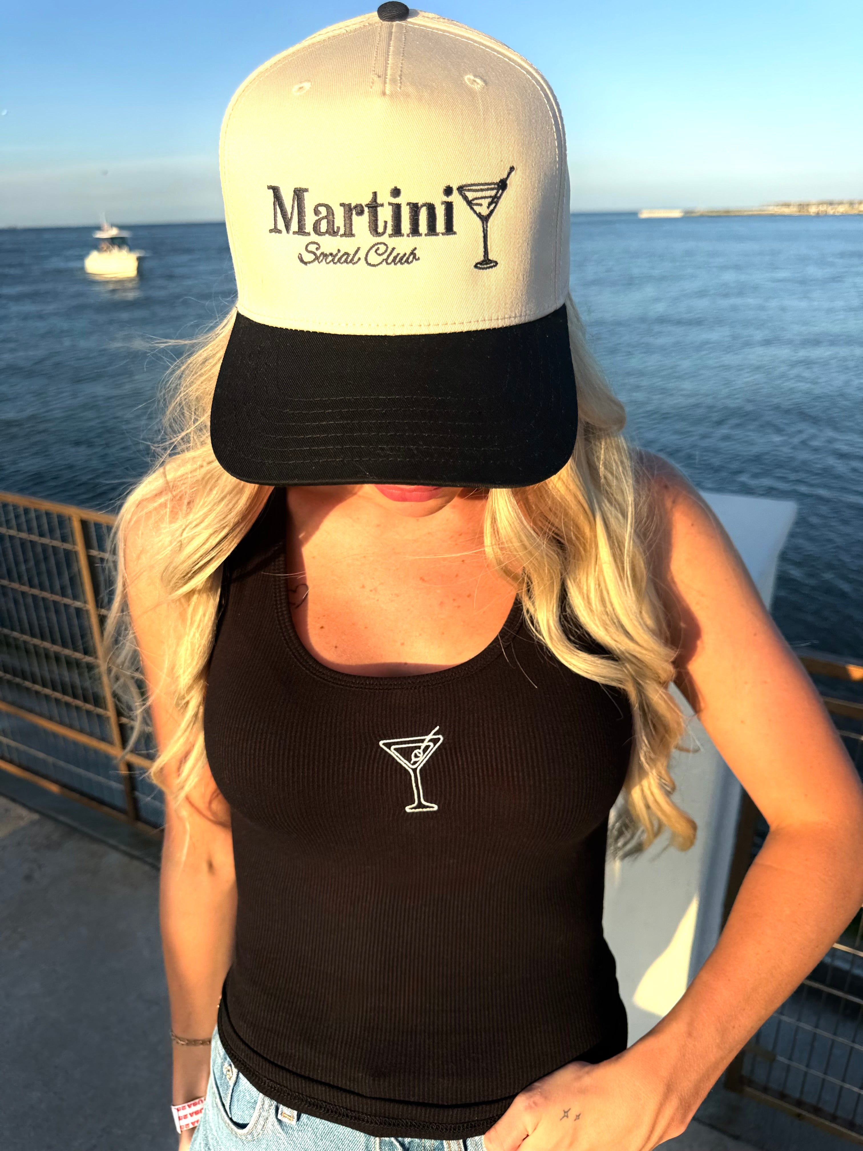 Martini Embroidered Ribbed Tank