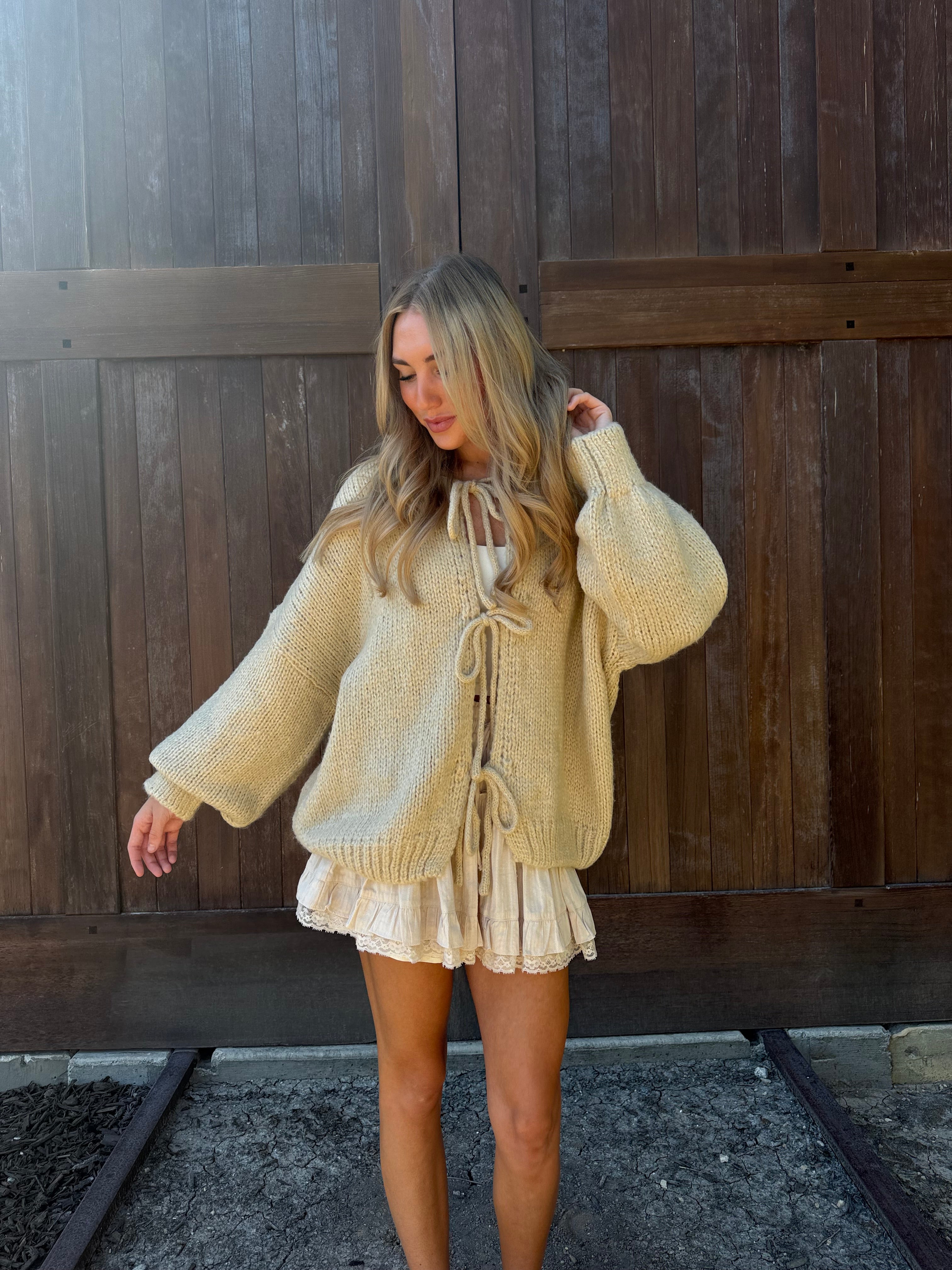 Taupe Knit Tie Front Cardigan