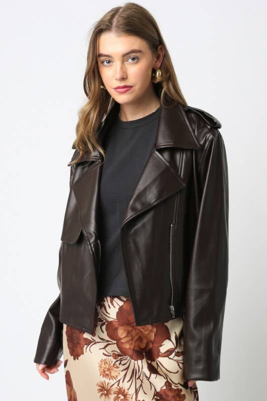 Emery PU Black Leather Jacket