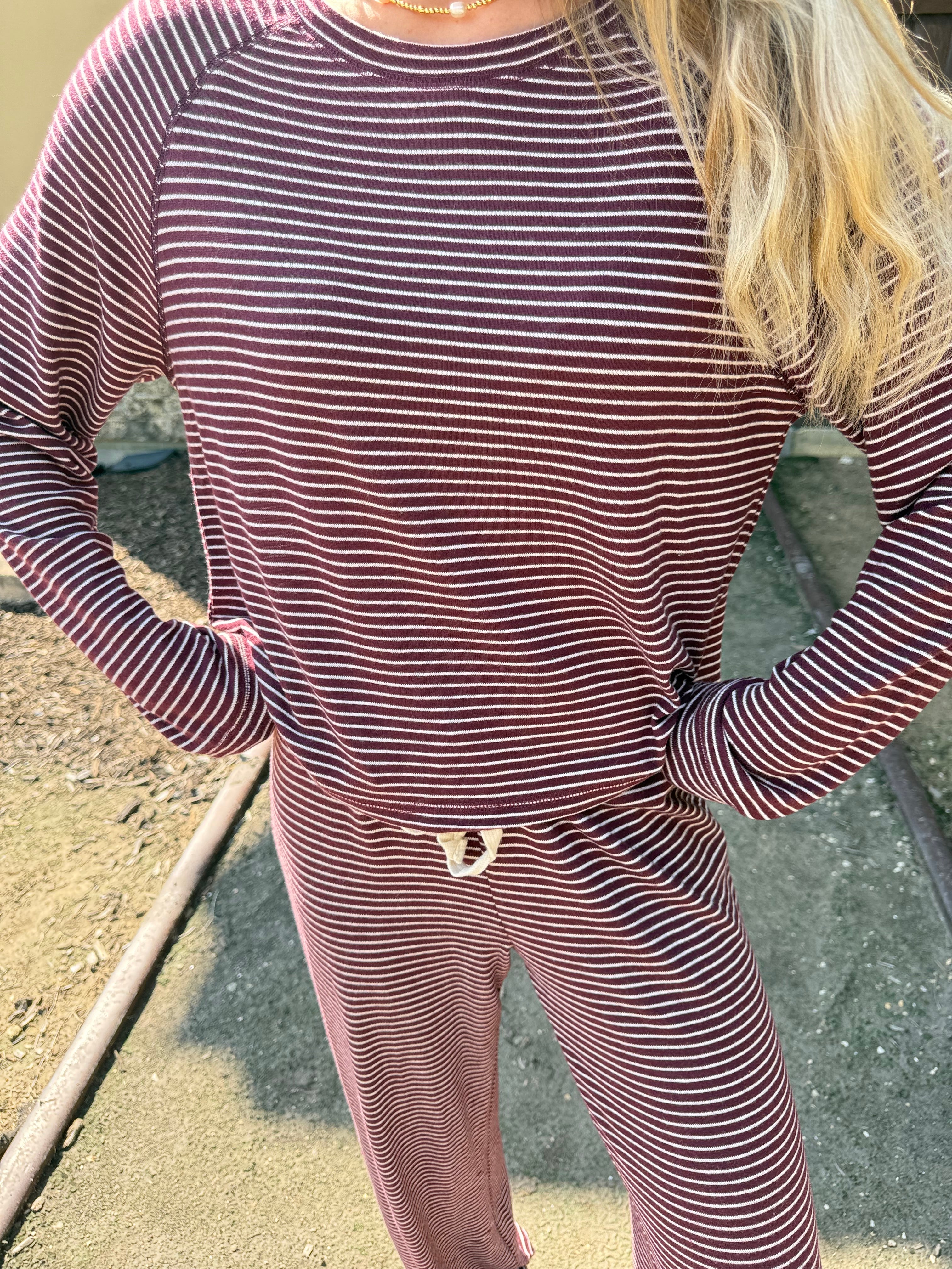 Cherry and Cream Stripe Lounge Set