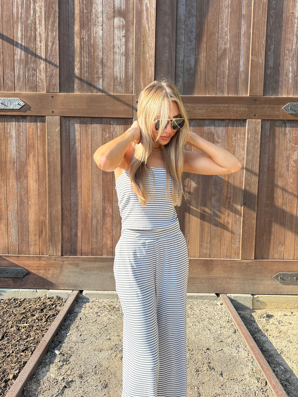 Heather Grey & Ivory Stripe Set