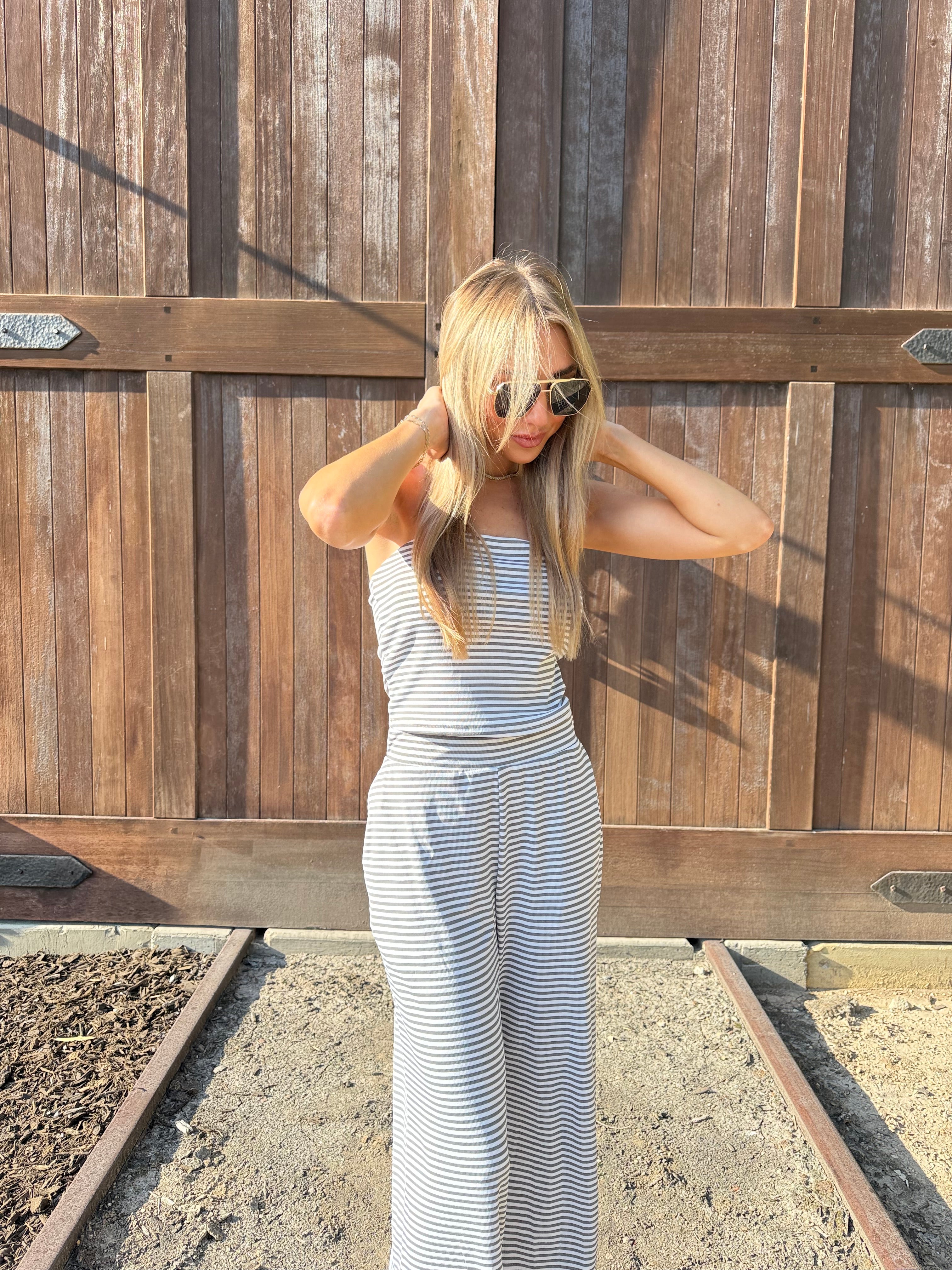 Heather Grey & Ivory Stripe Set