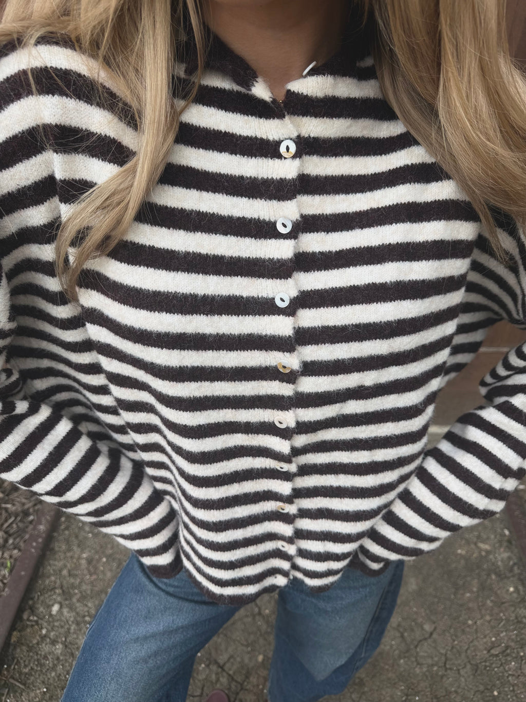 Wine & Cream Stripe Cardigan
