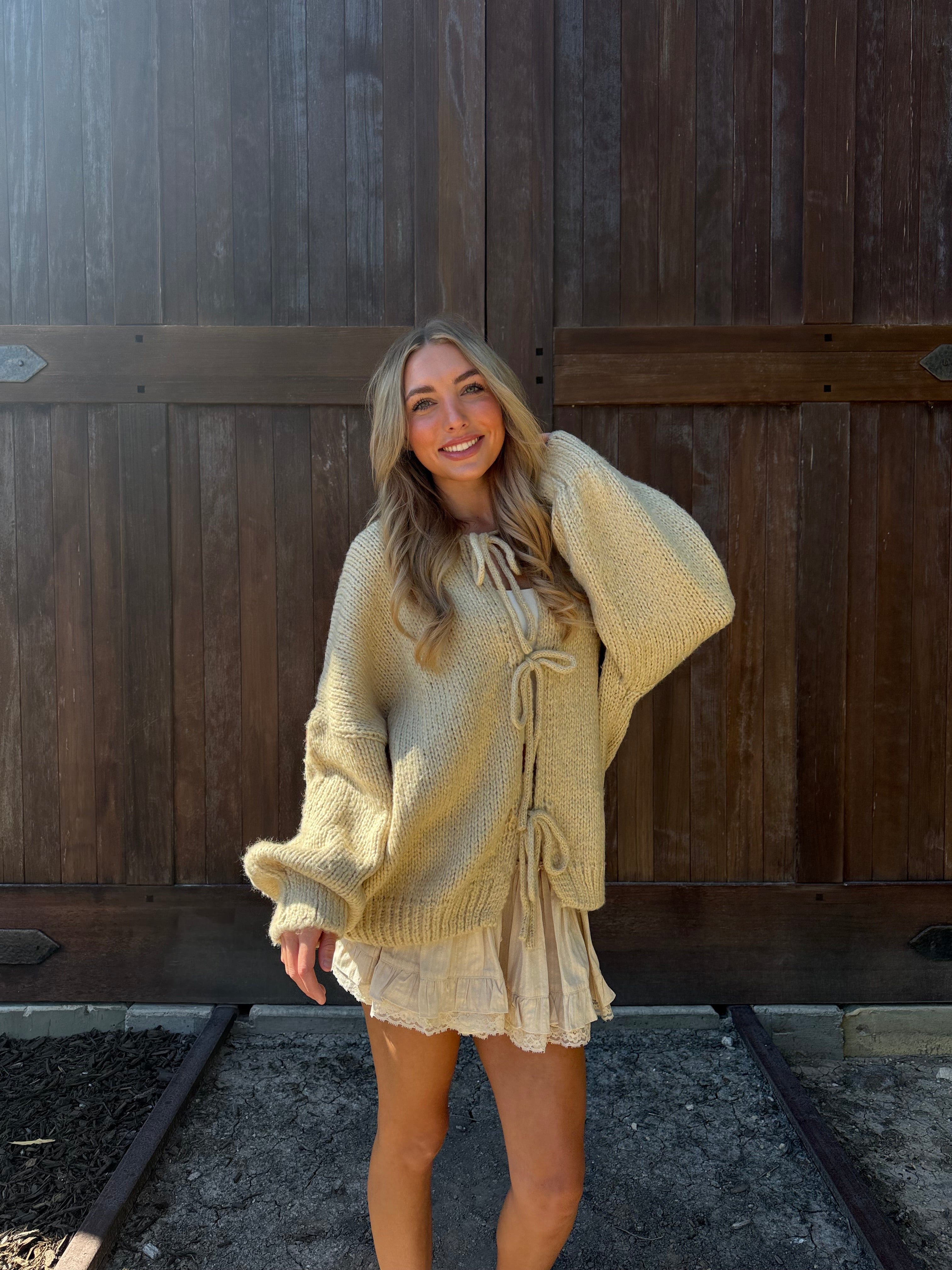 Taupe Knit Tie Front Cardigan