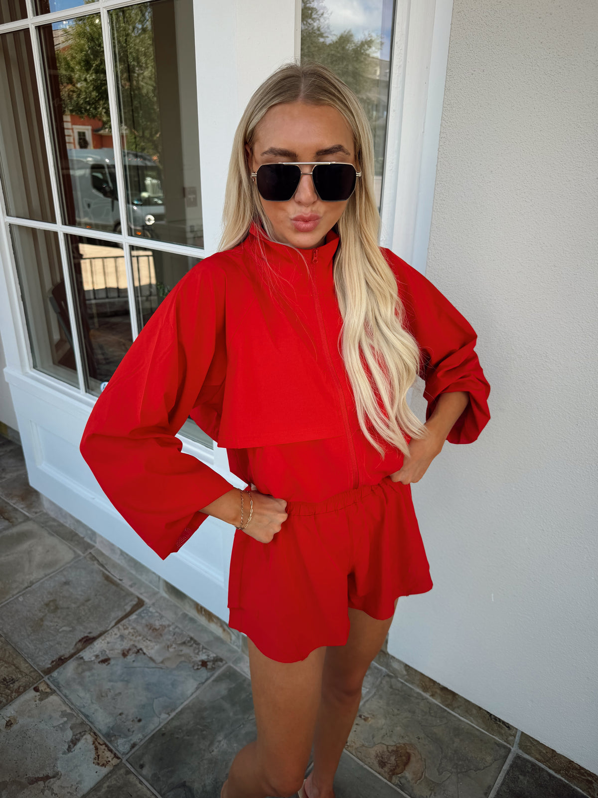 Cherry Windbreaker & Short Set