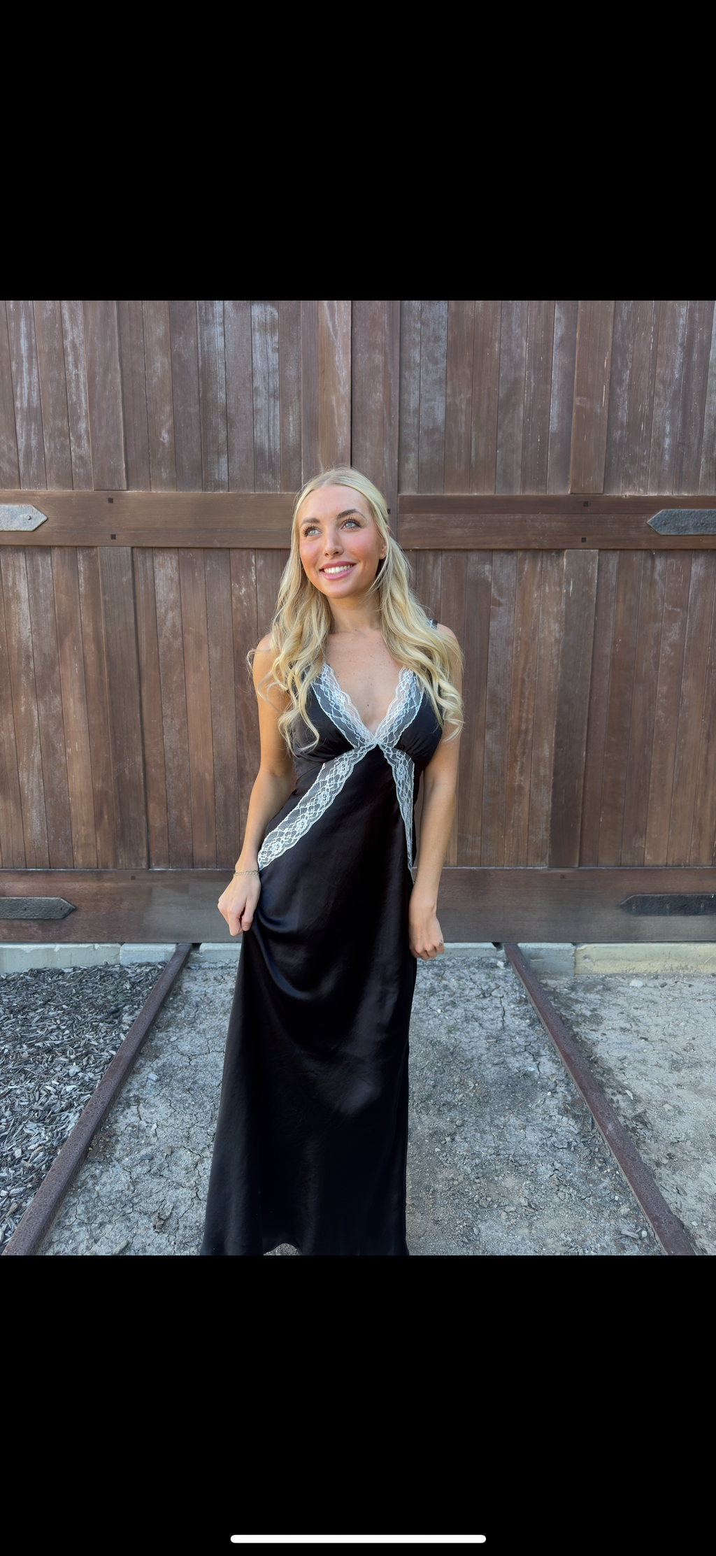 Lace Trim Satin Maxi Dress