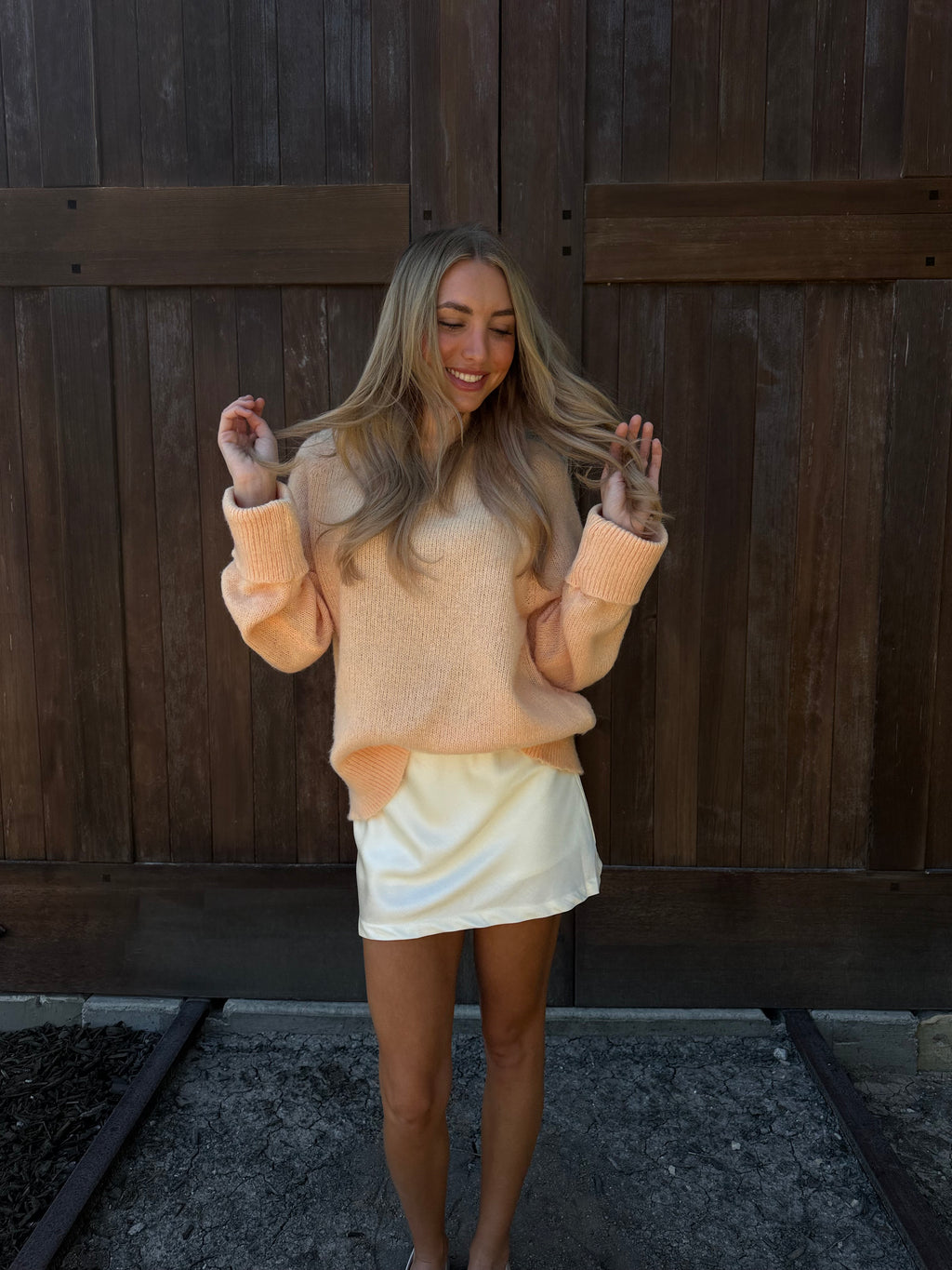 Peach High Neck Long Sleeve Sweater Top