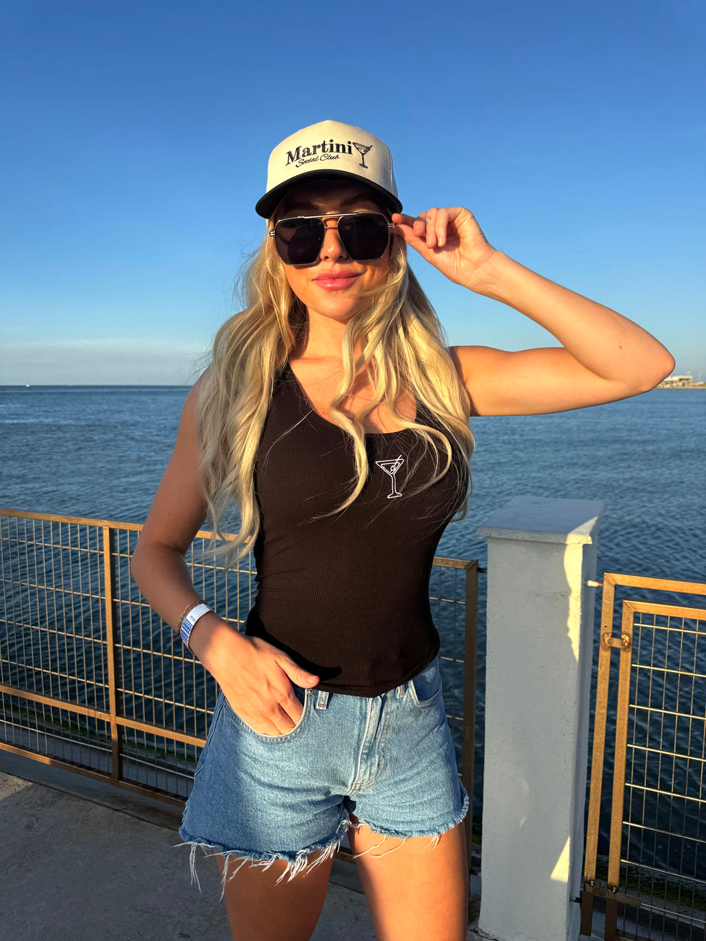 Martini Embroidered Ribbed Tank