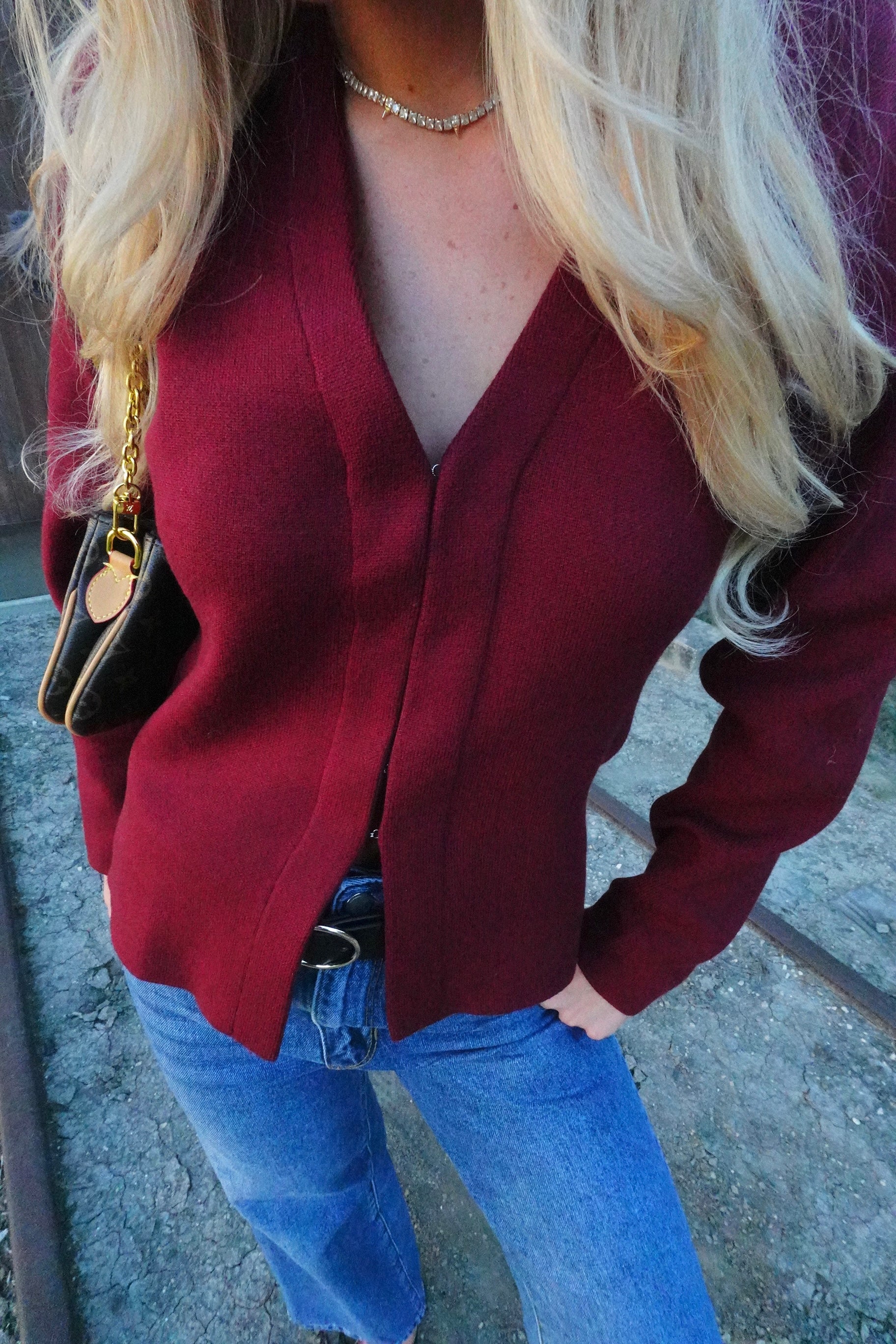 Burgundy A-Line Knit Cardigan