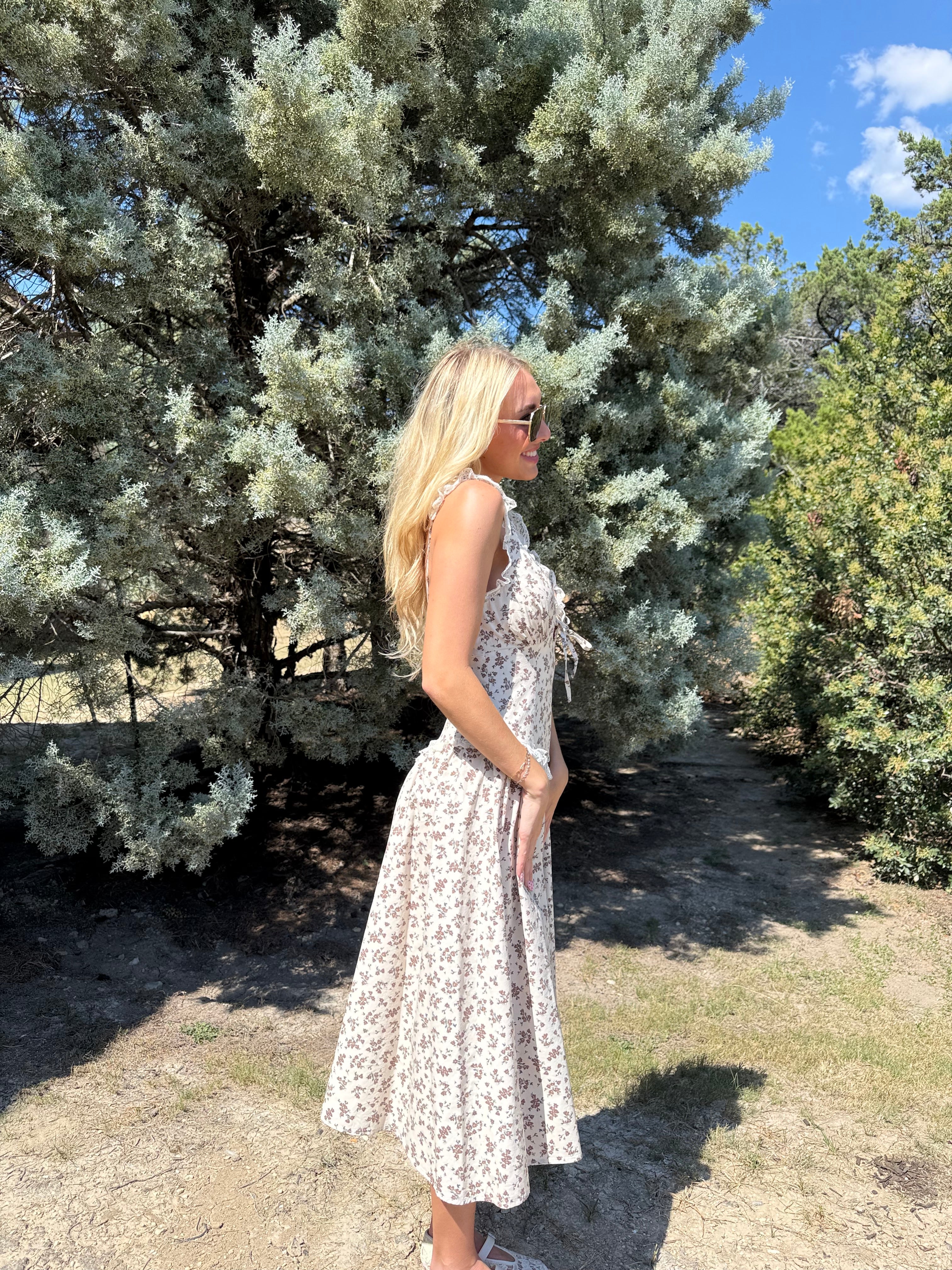 Floral Lace Trim Midi Dress