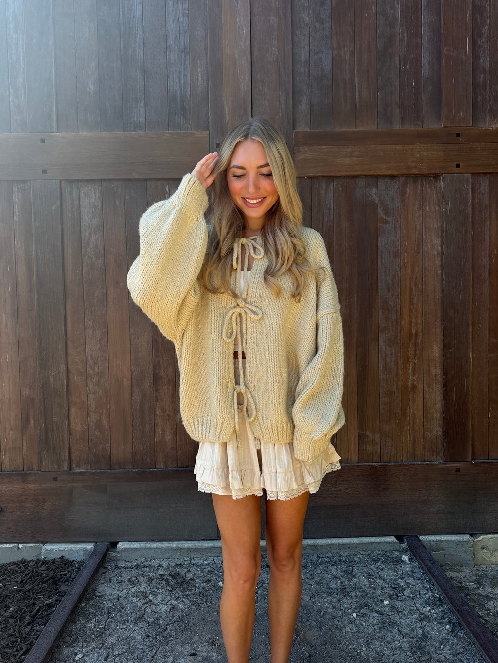 Taupe Knit Tie Front Cardigan