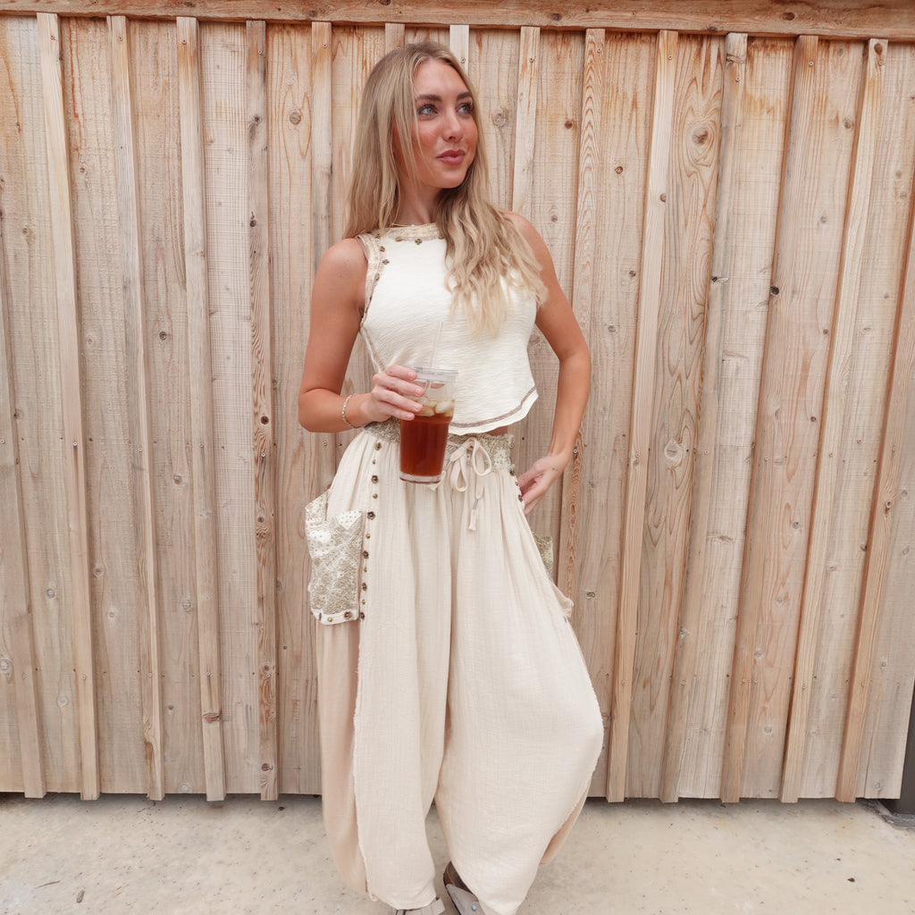 Gauze Stud Woven Pants