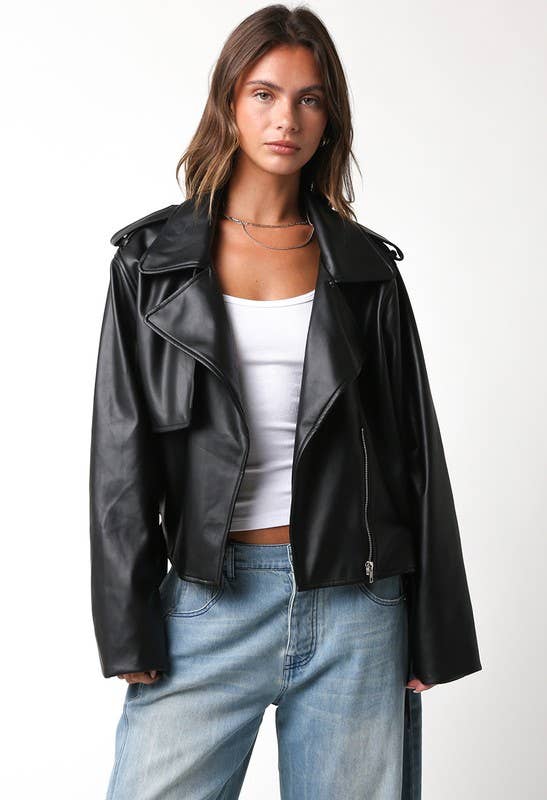 Emery PU Black Leather Jacket