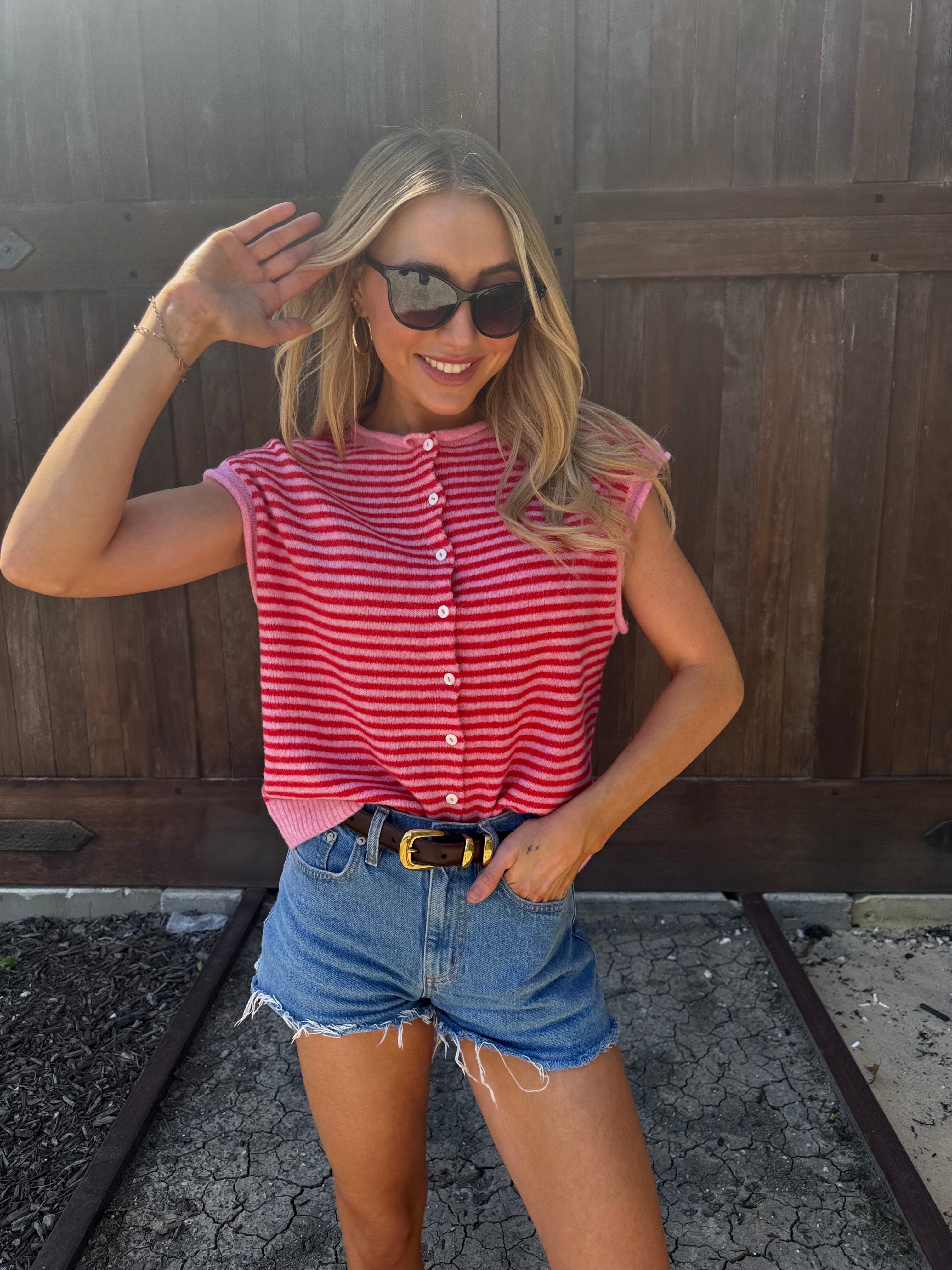 Pink & Red Stripe Vest