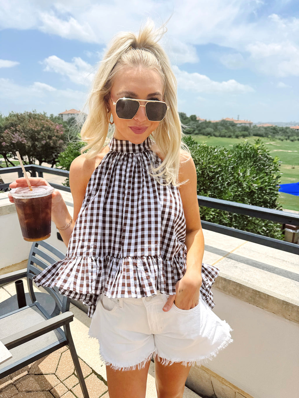 Chocolate Gingham Halter Top