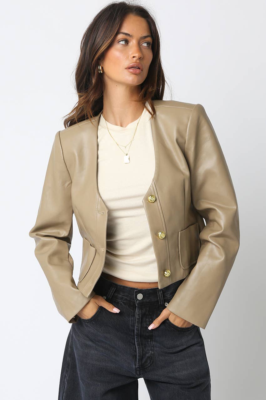 Cropped PU Leather Jacket