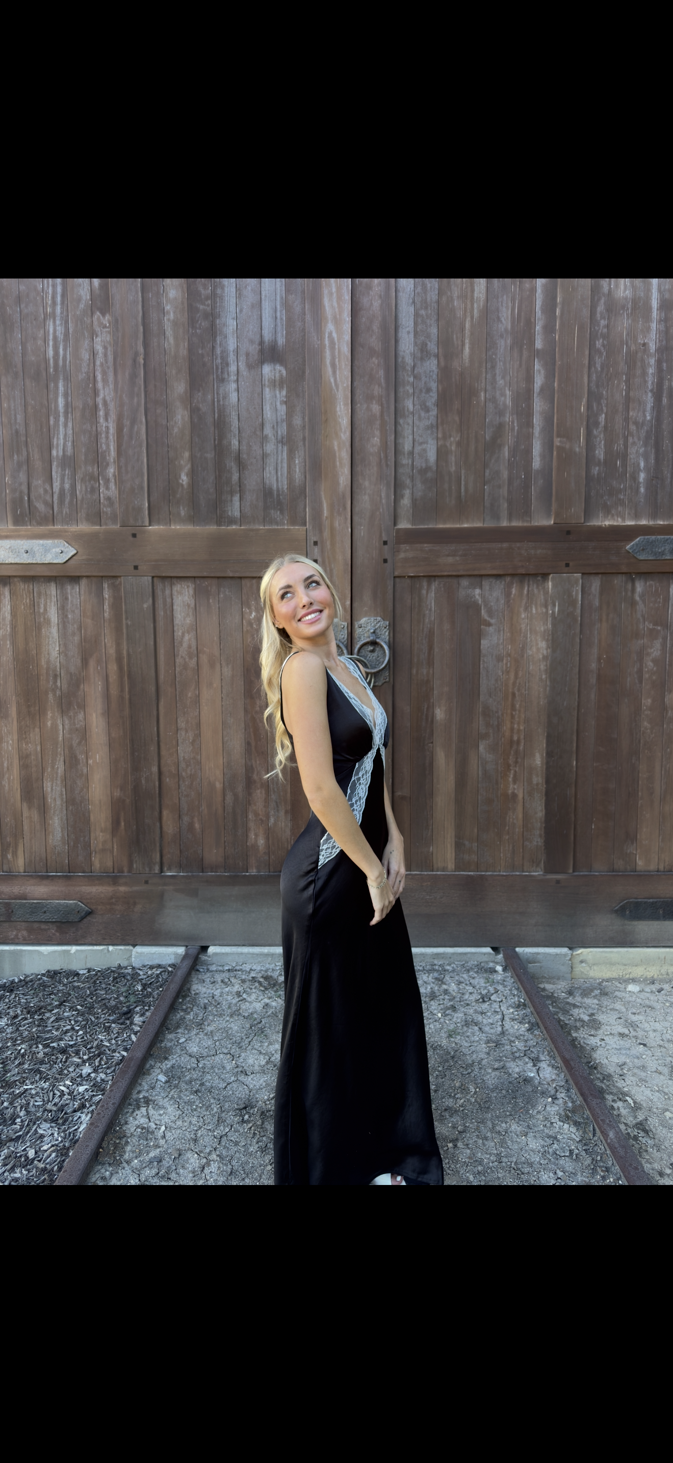 Lace Trim Satin Maxi Dress