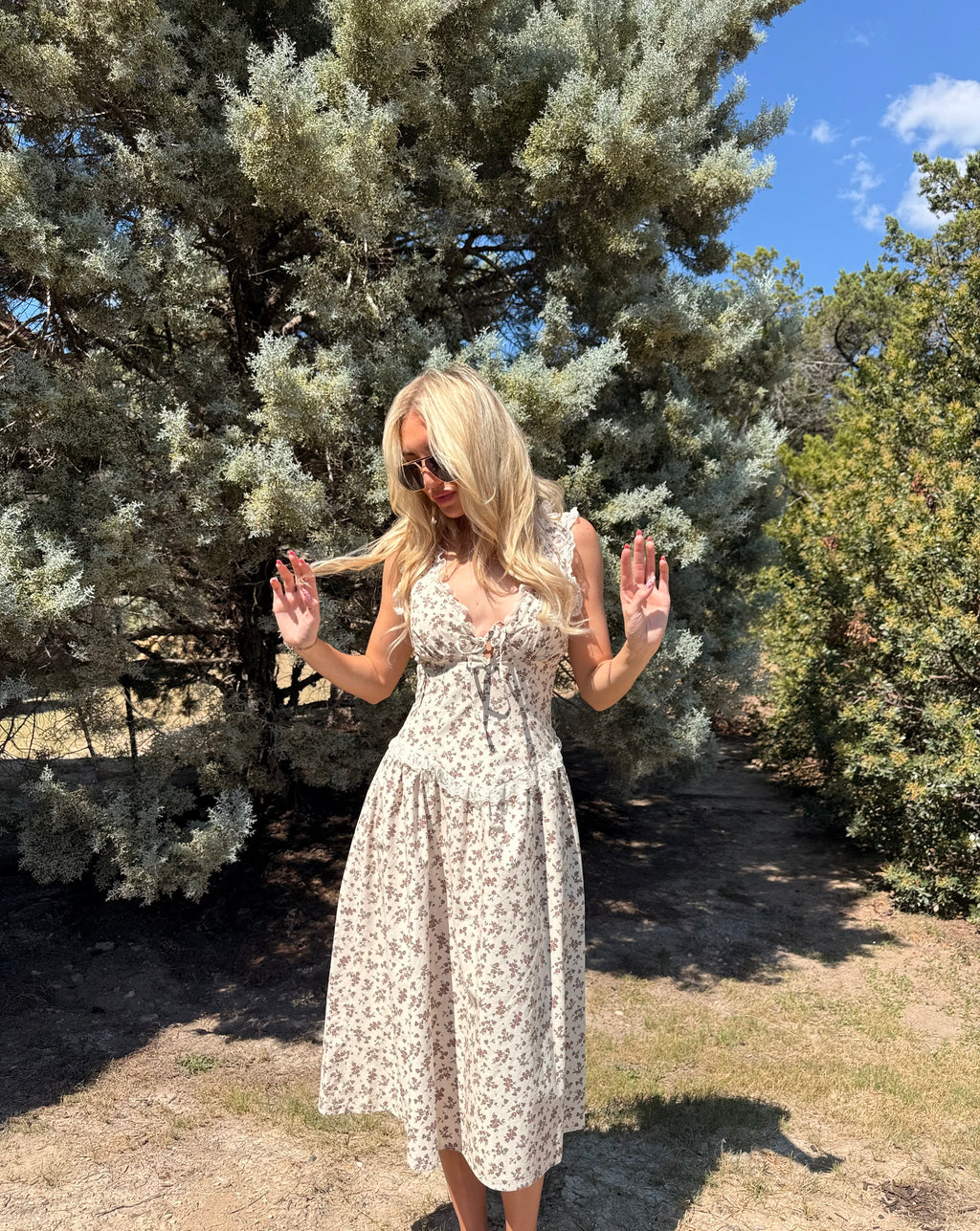 Floral Lace Trim Midi Dress