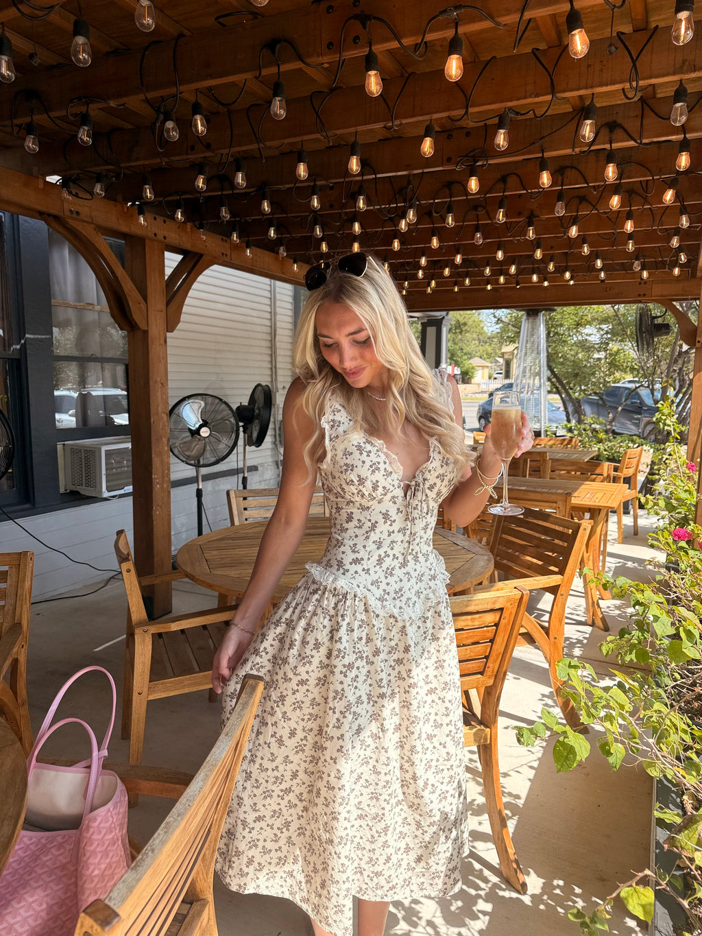 Floral Lace Trim Midi Dress