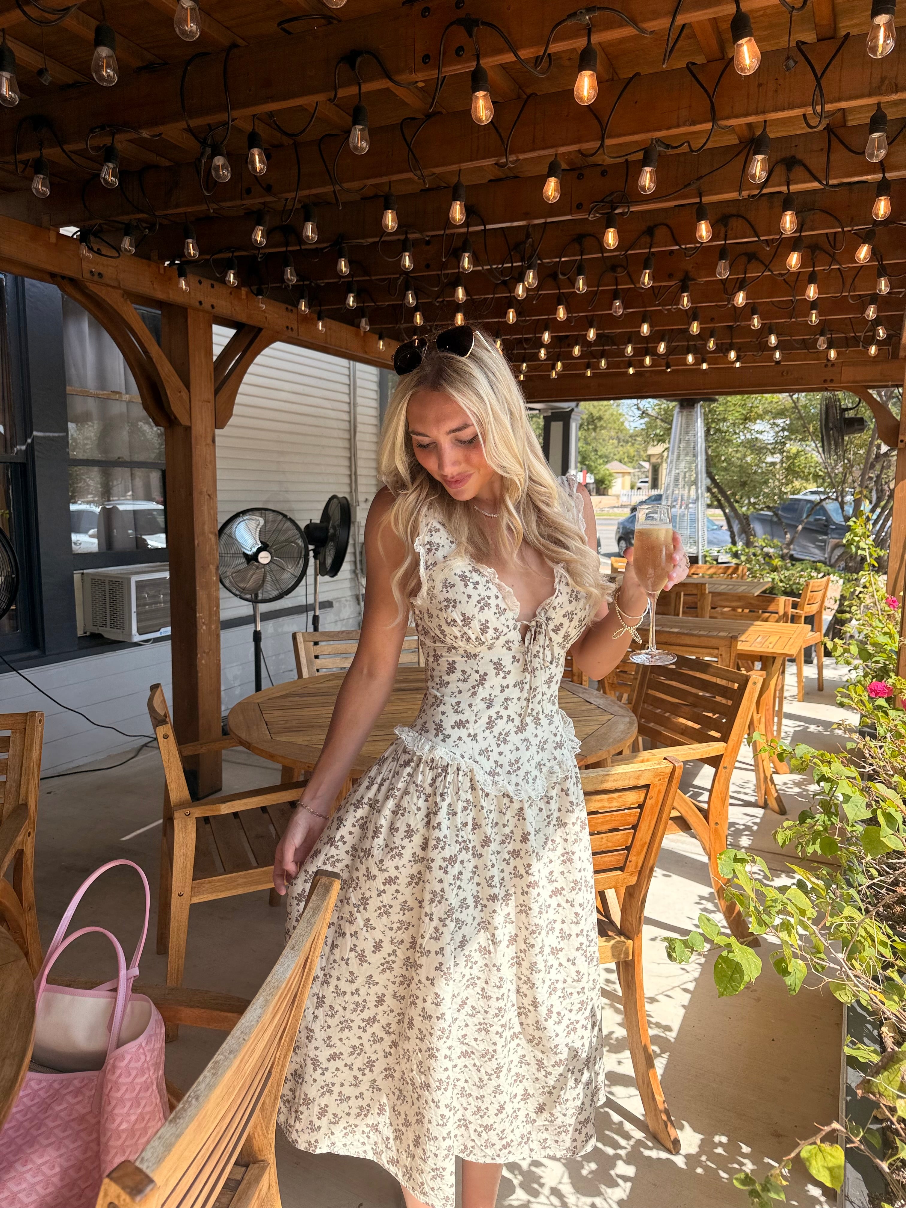 Floral Lace Trim Midi Dress