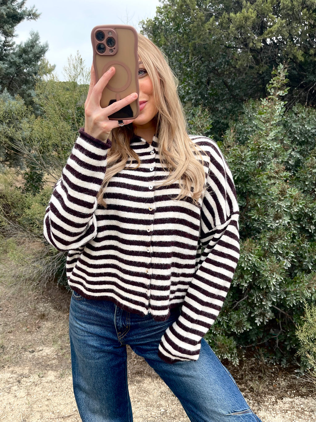 Wine & Cream Stripe Cardigan