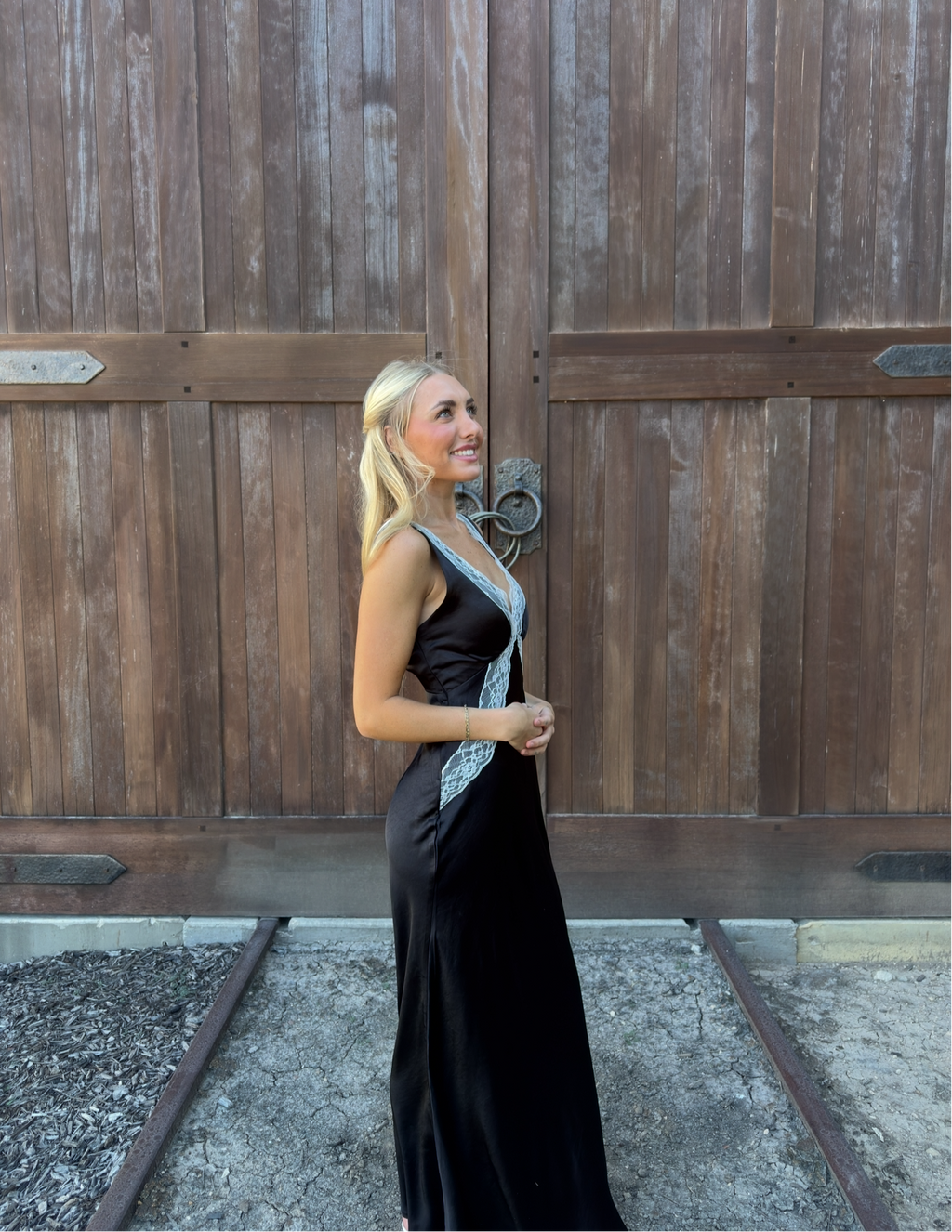 Lace Trim Satin Maxi Dress