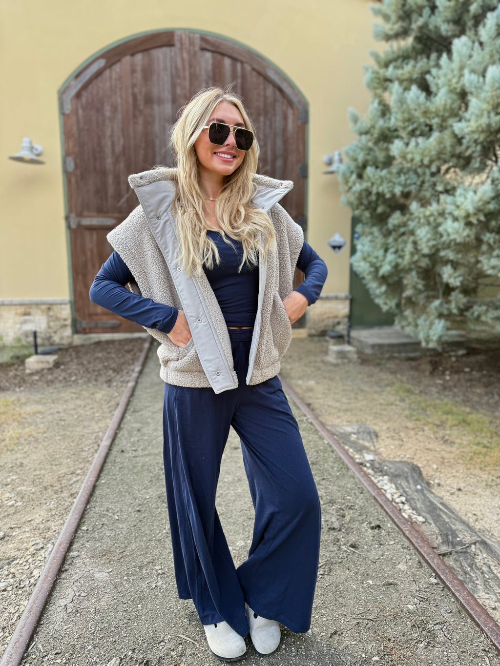 Oversized Taupe Sherpa Vest