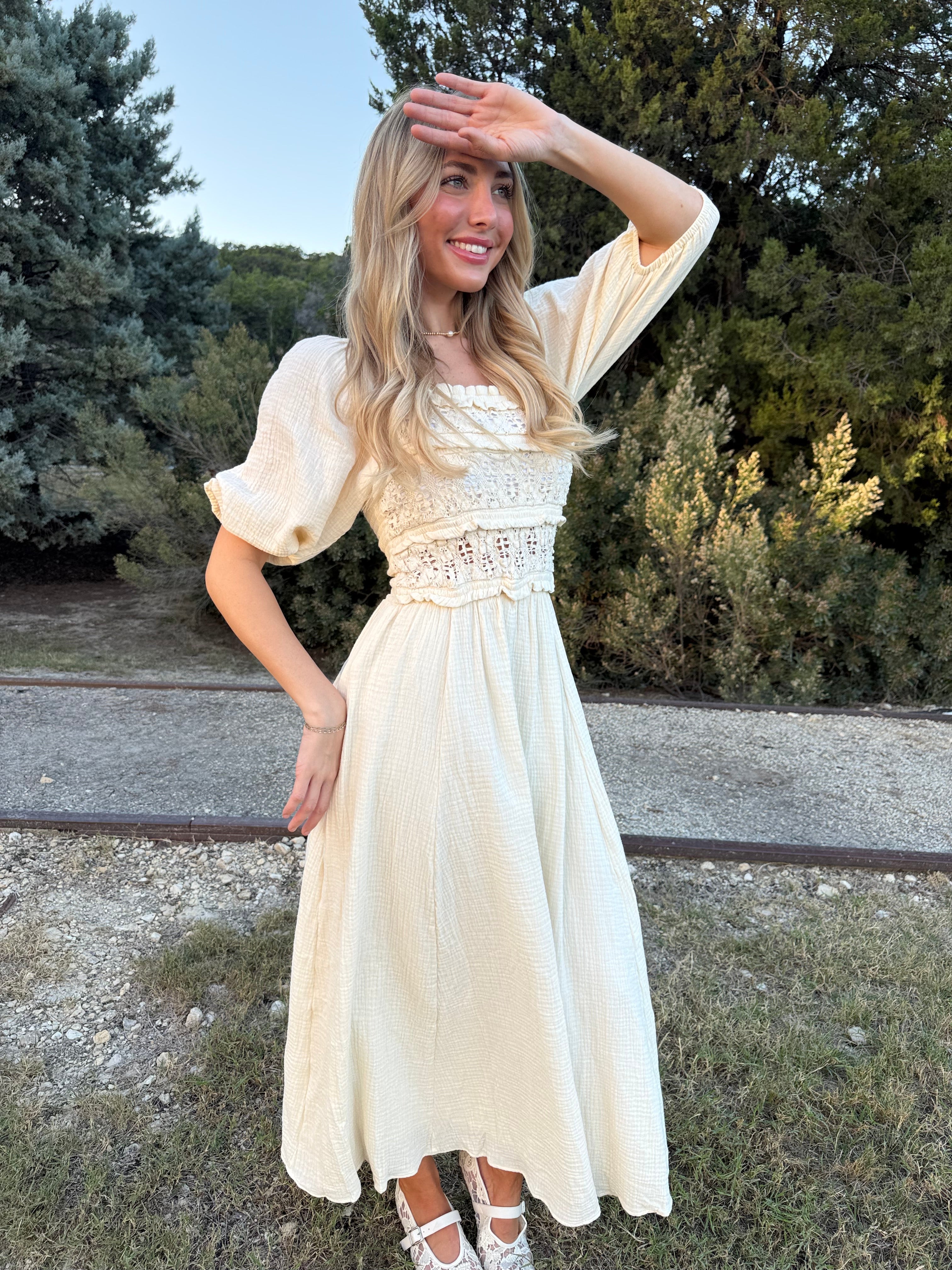 Cotton Square Neck Flare Midi Dress