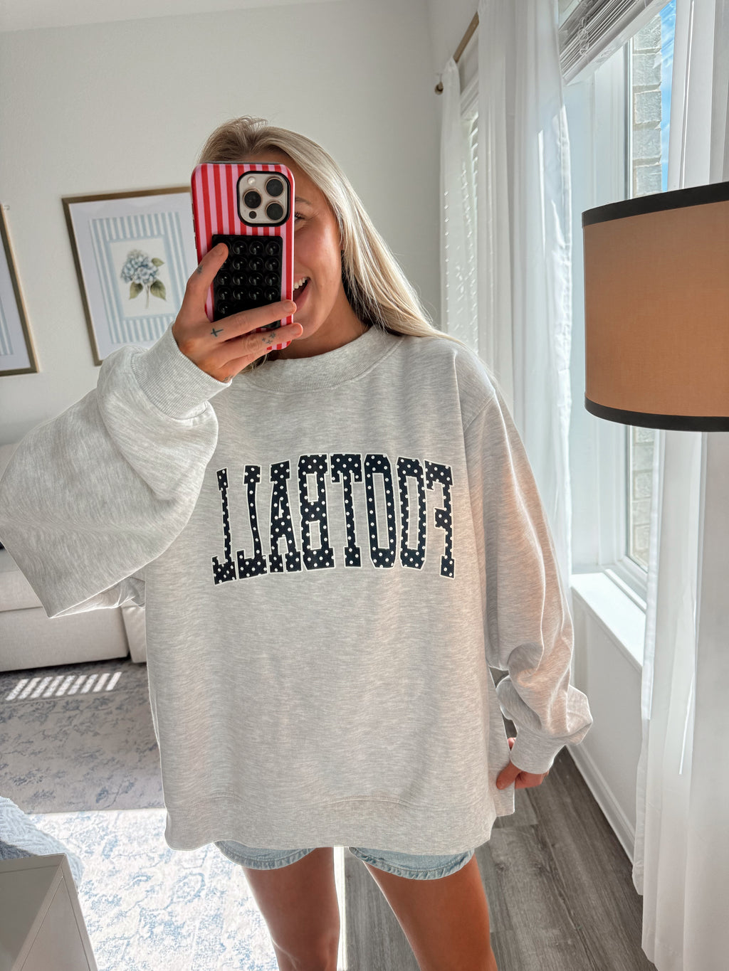 FOOTBALL POLKA DOT MOCKNECK -NAVY