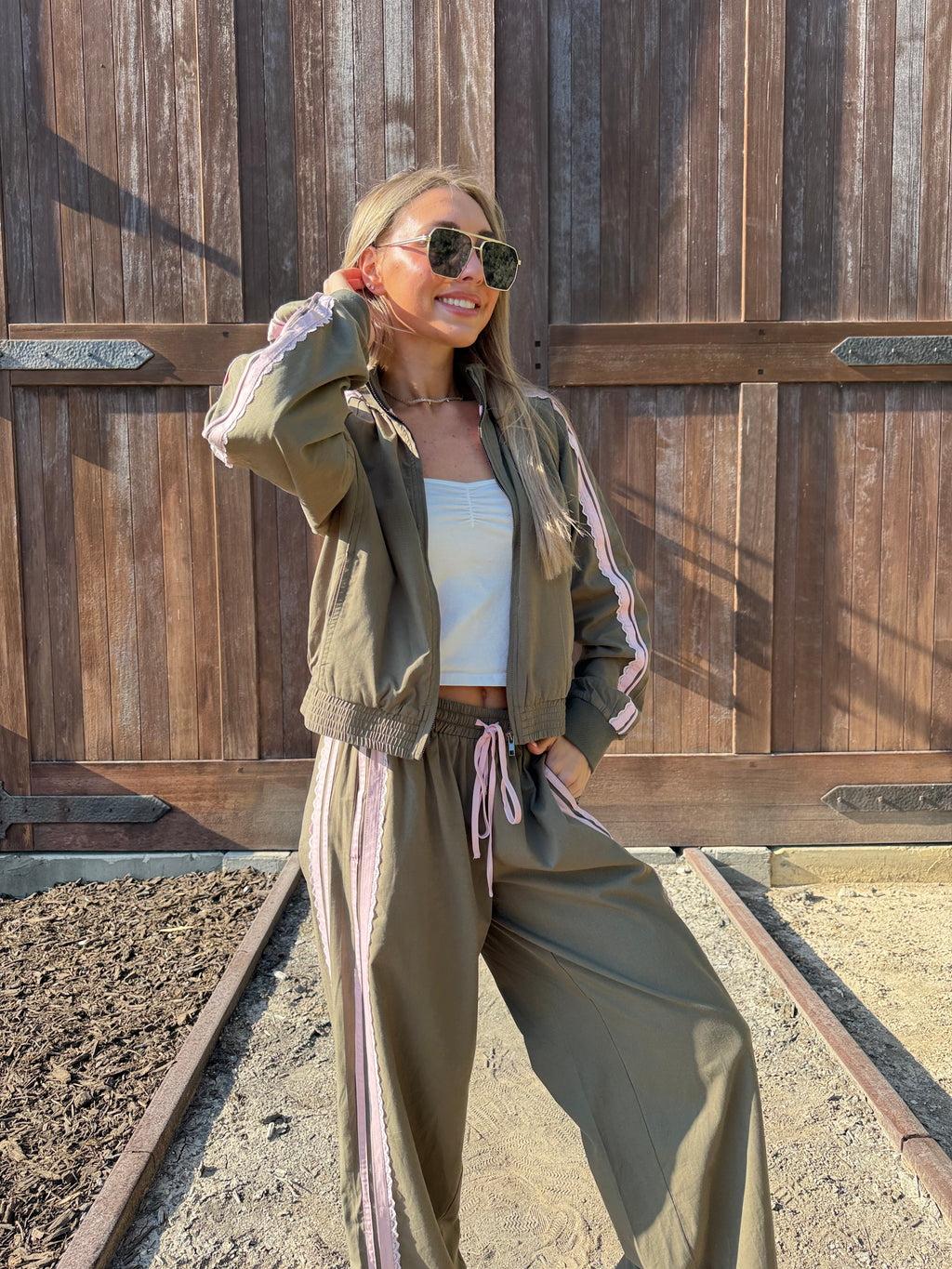 Lace Trim Mock Neck Zip Up