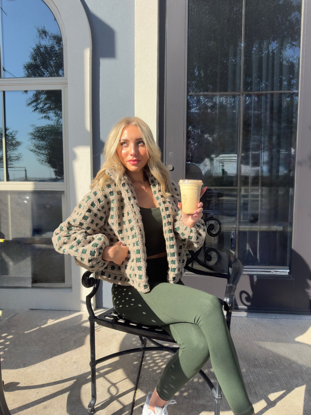 Checker Sherpa Zip Up Jacket