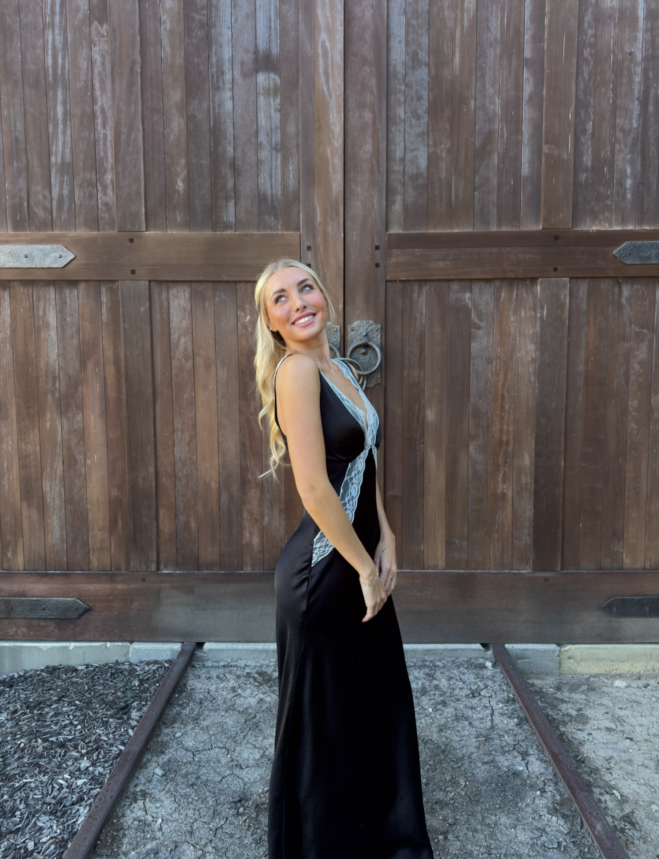 Lace Trim Satin Maxi Dress