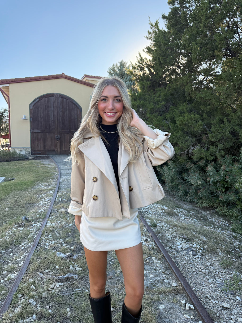 Beige Double Breasted Trench Jacket