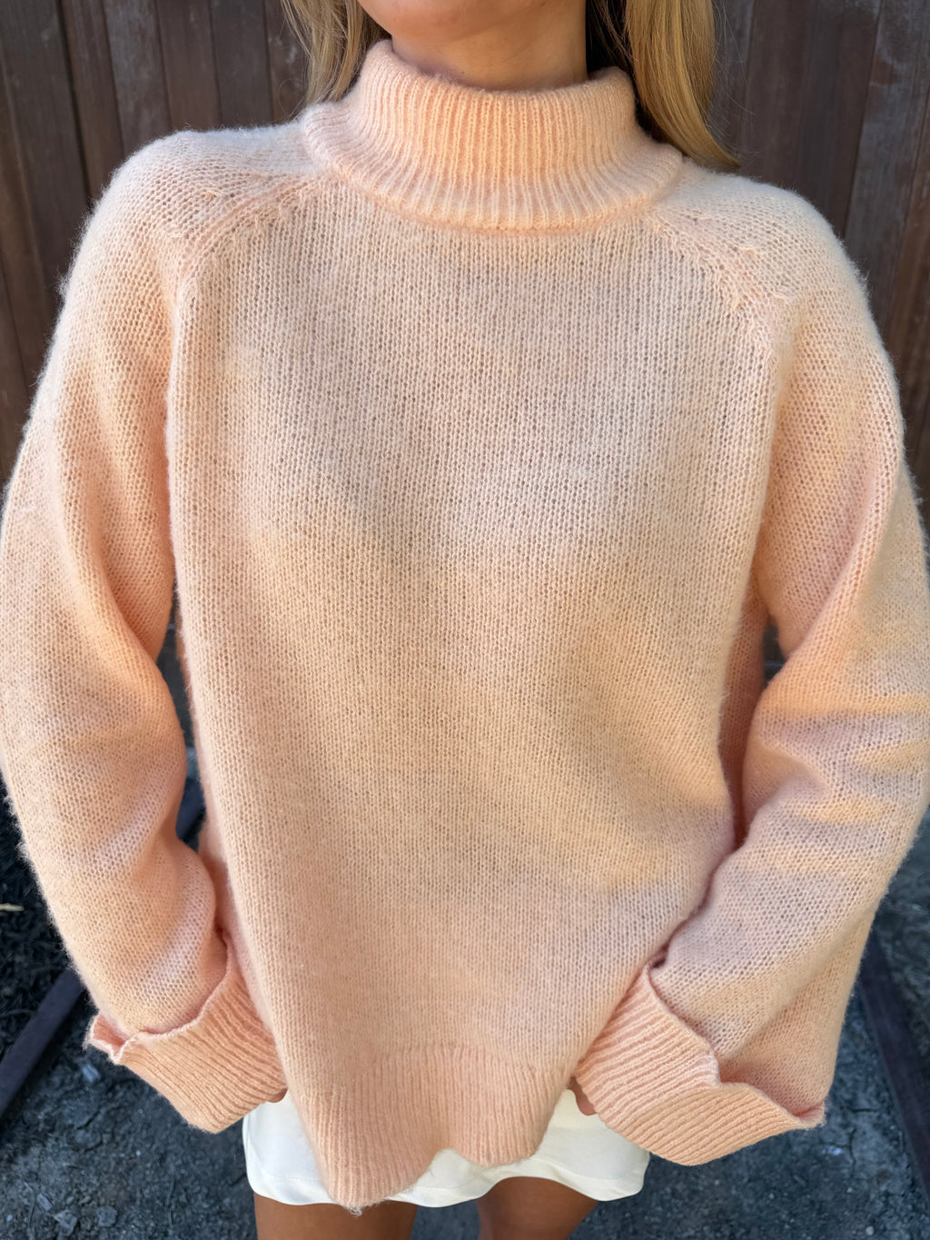 Peach High Neck Long Sleeve Sweater Top