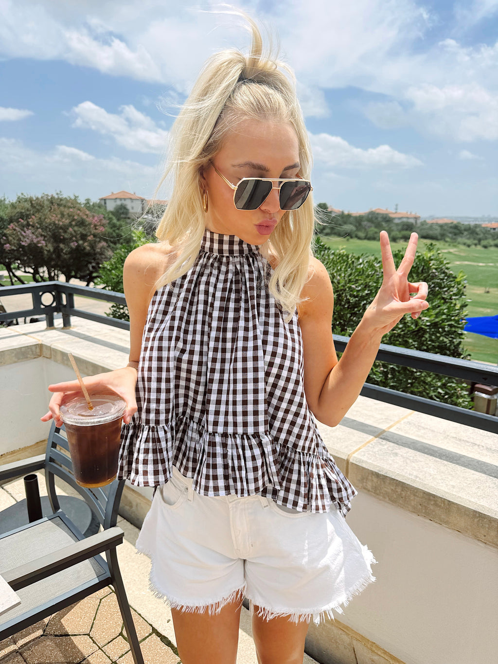 Chocolate Gingham Halter Top