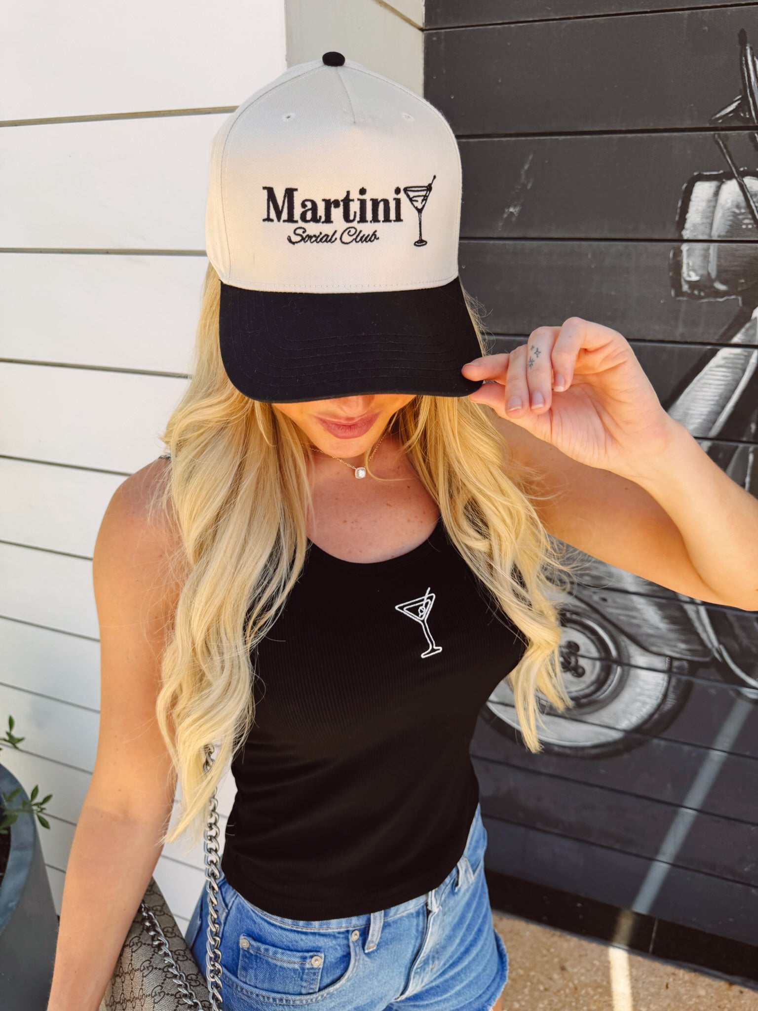 Martini Embroidered Ribbed Tank