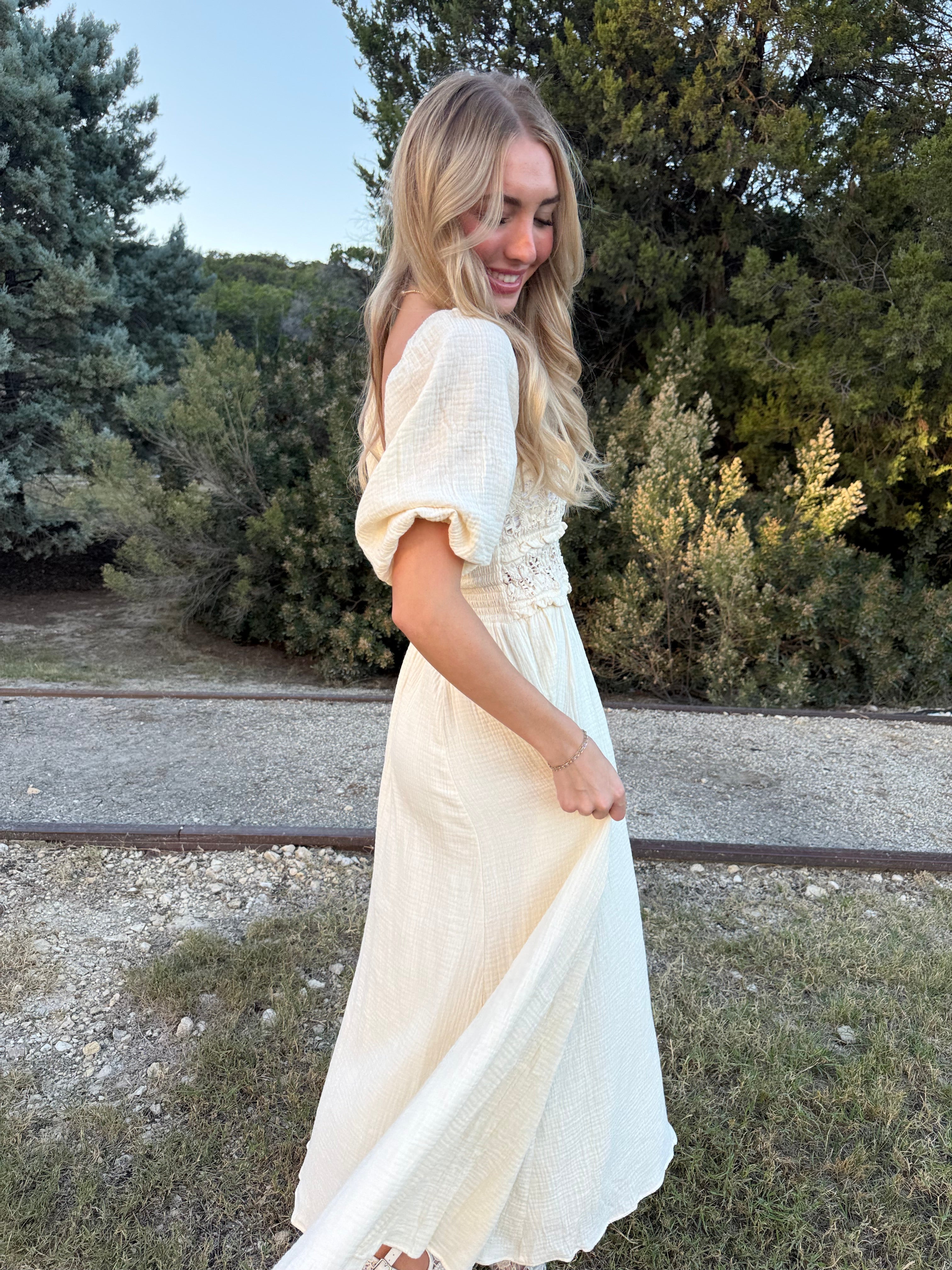Cotton Square Neck Flare Midi Dress