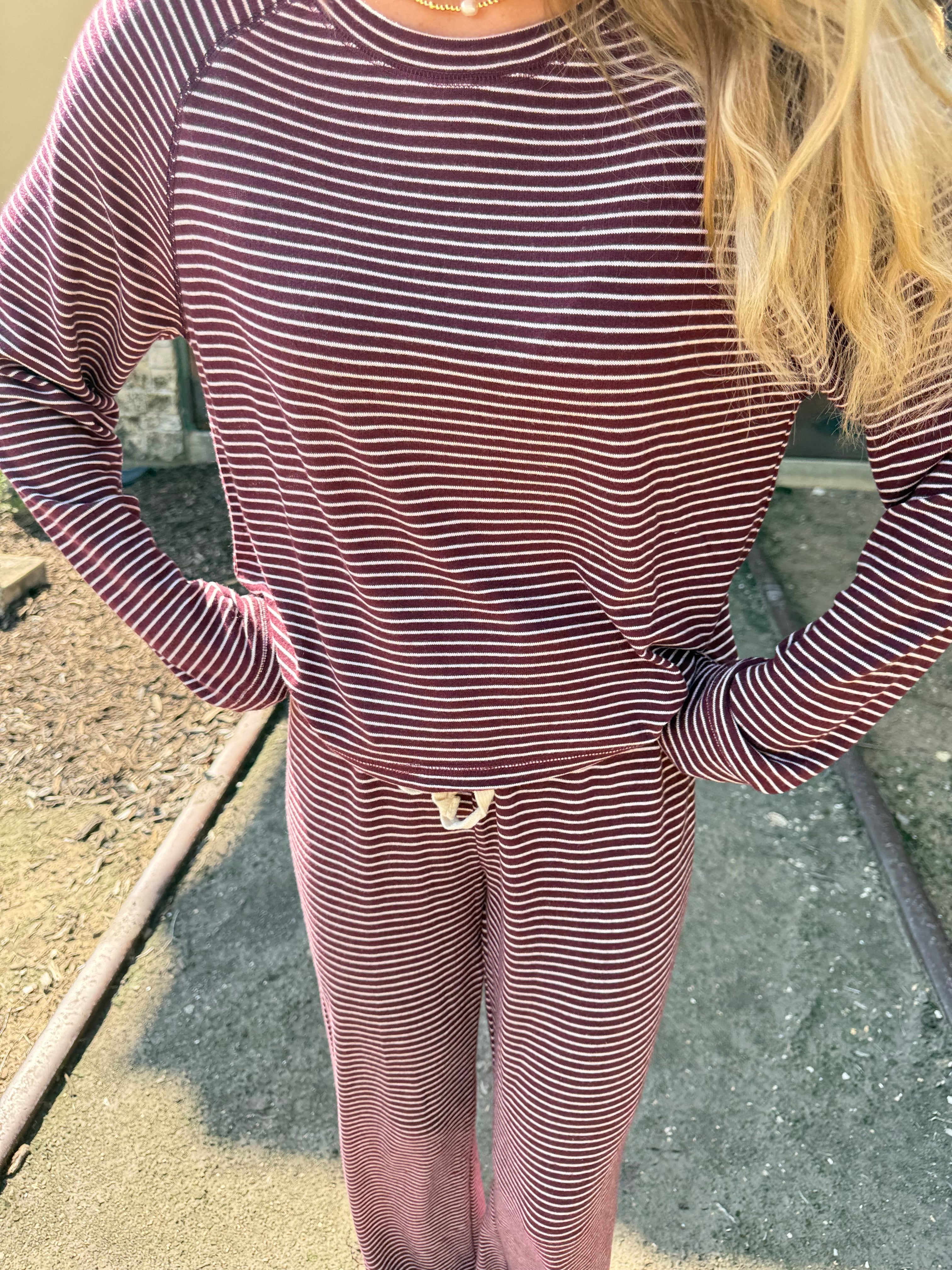 Cherry and Cream Stripe Lounge Set