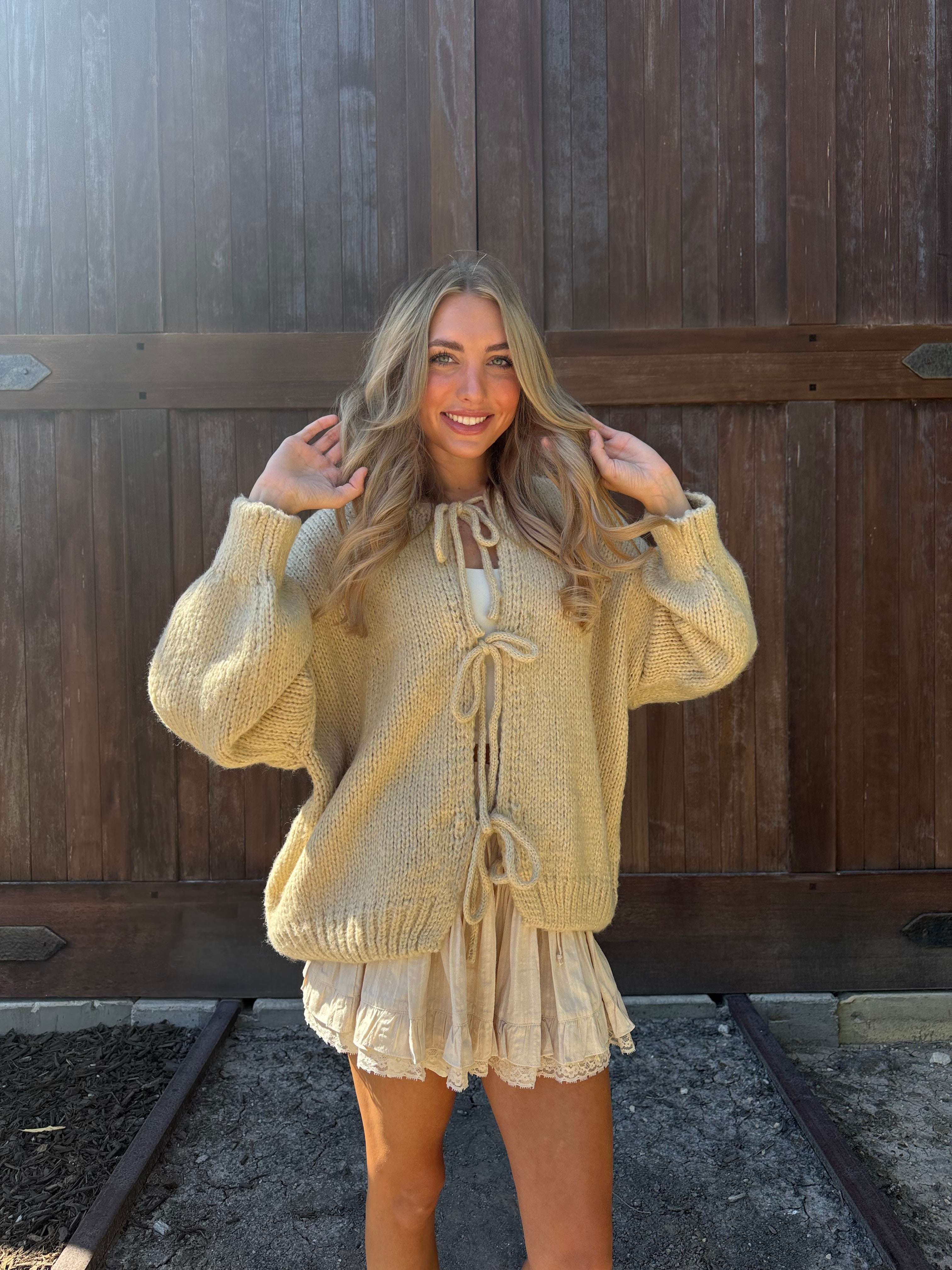 Taupe Knit Tie Front Cardigan