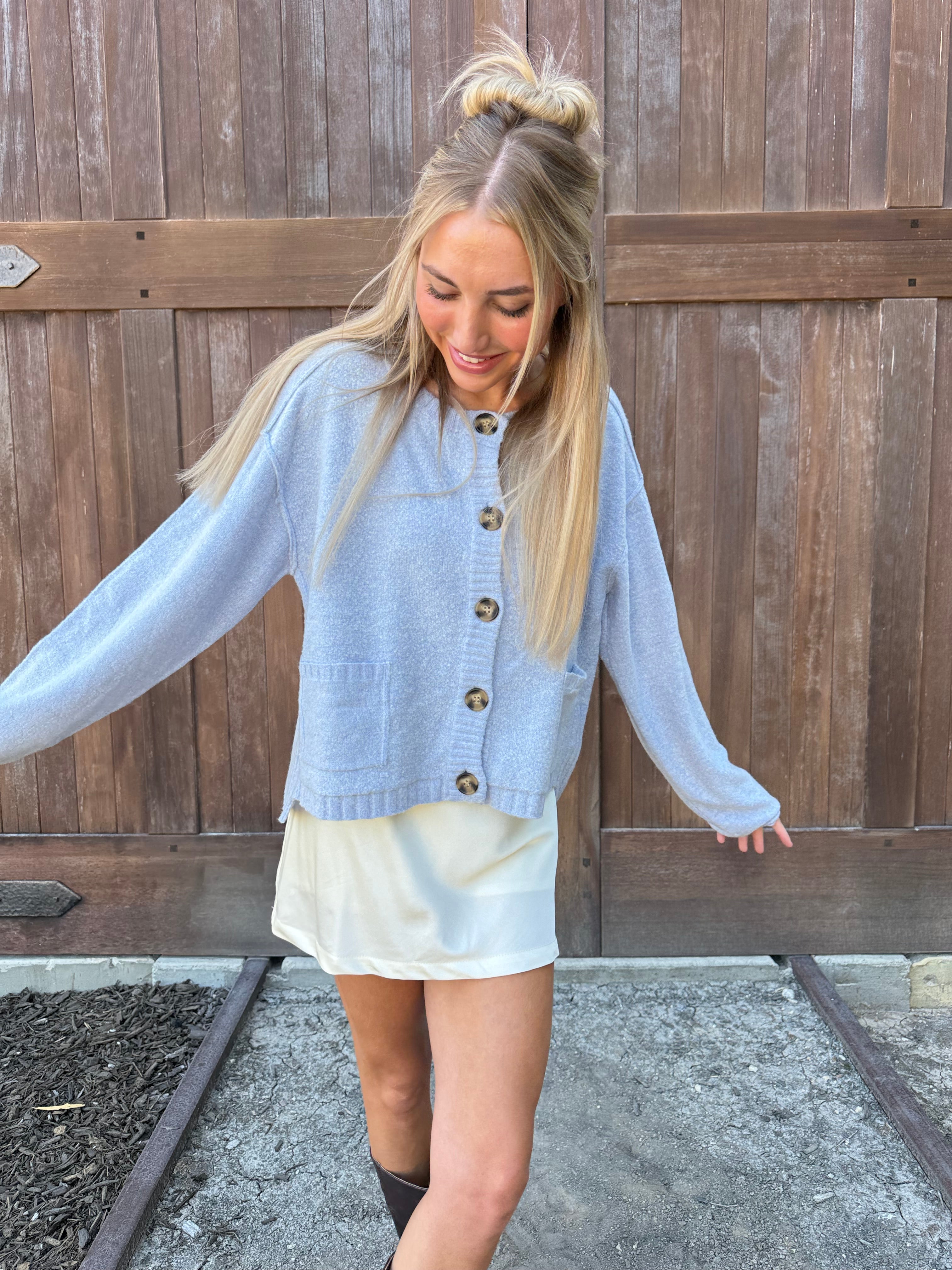 Knit Sweater Cardigan Light Blue