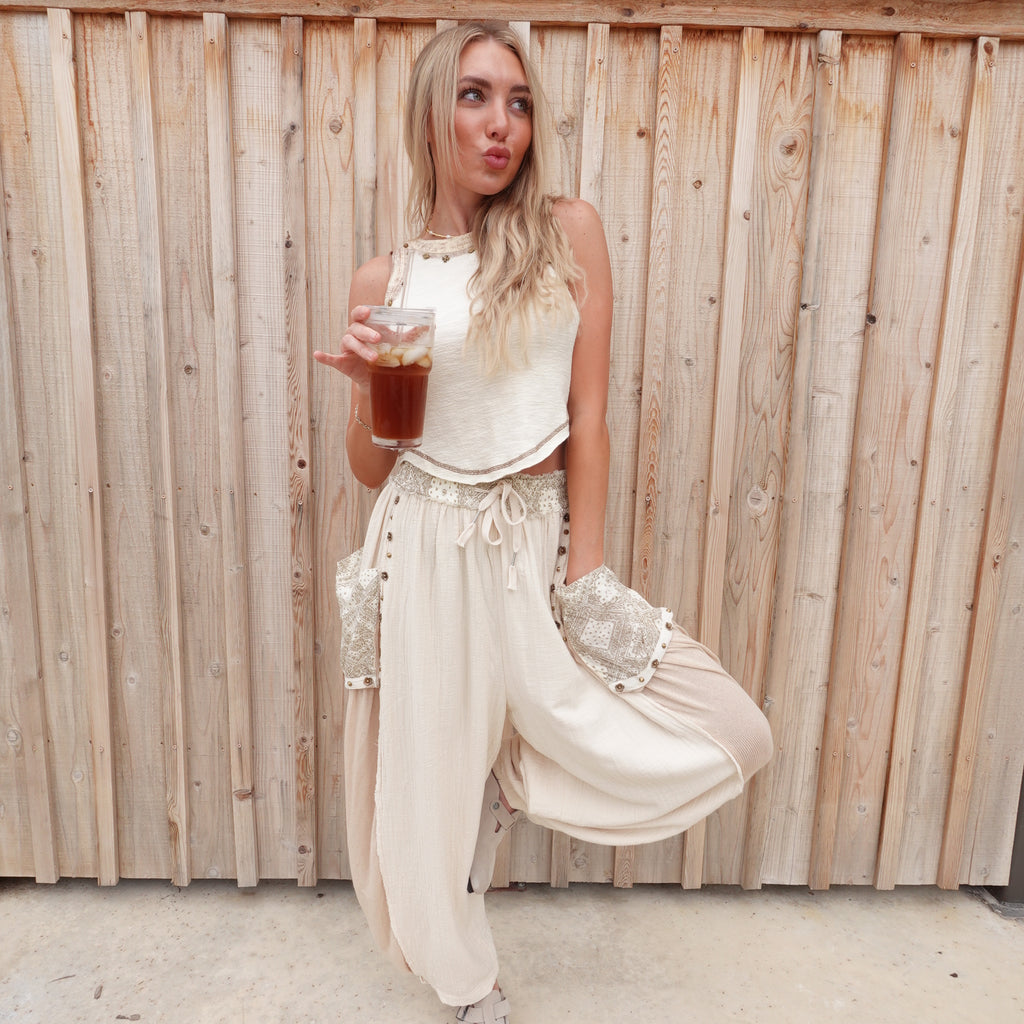 Gauze Stud Woven Pants