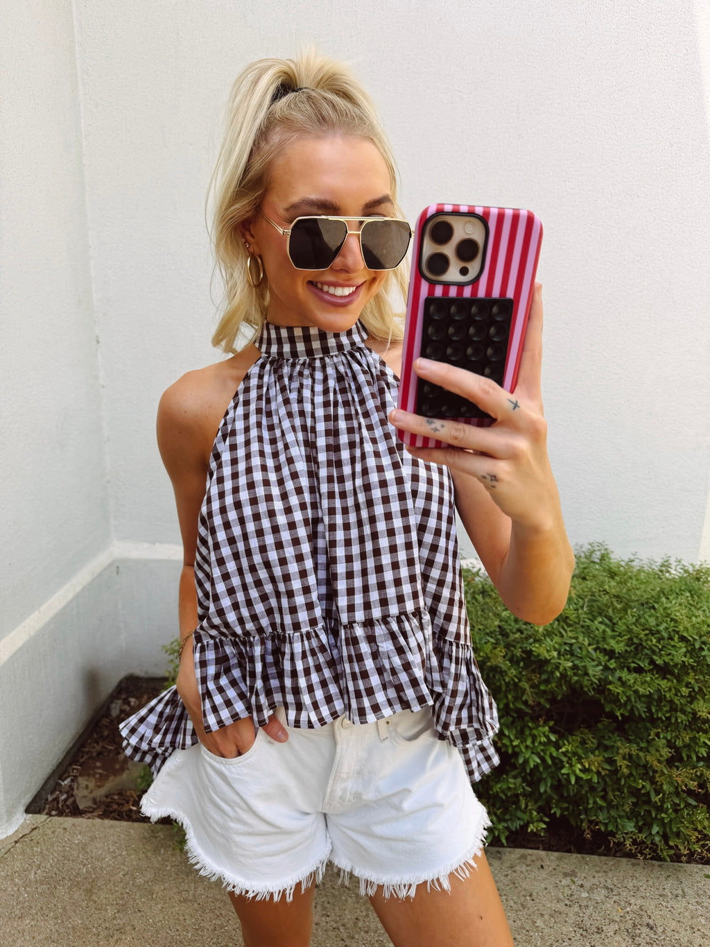 Chocolate Gingham Halter Top