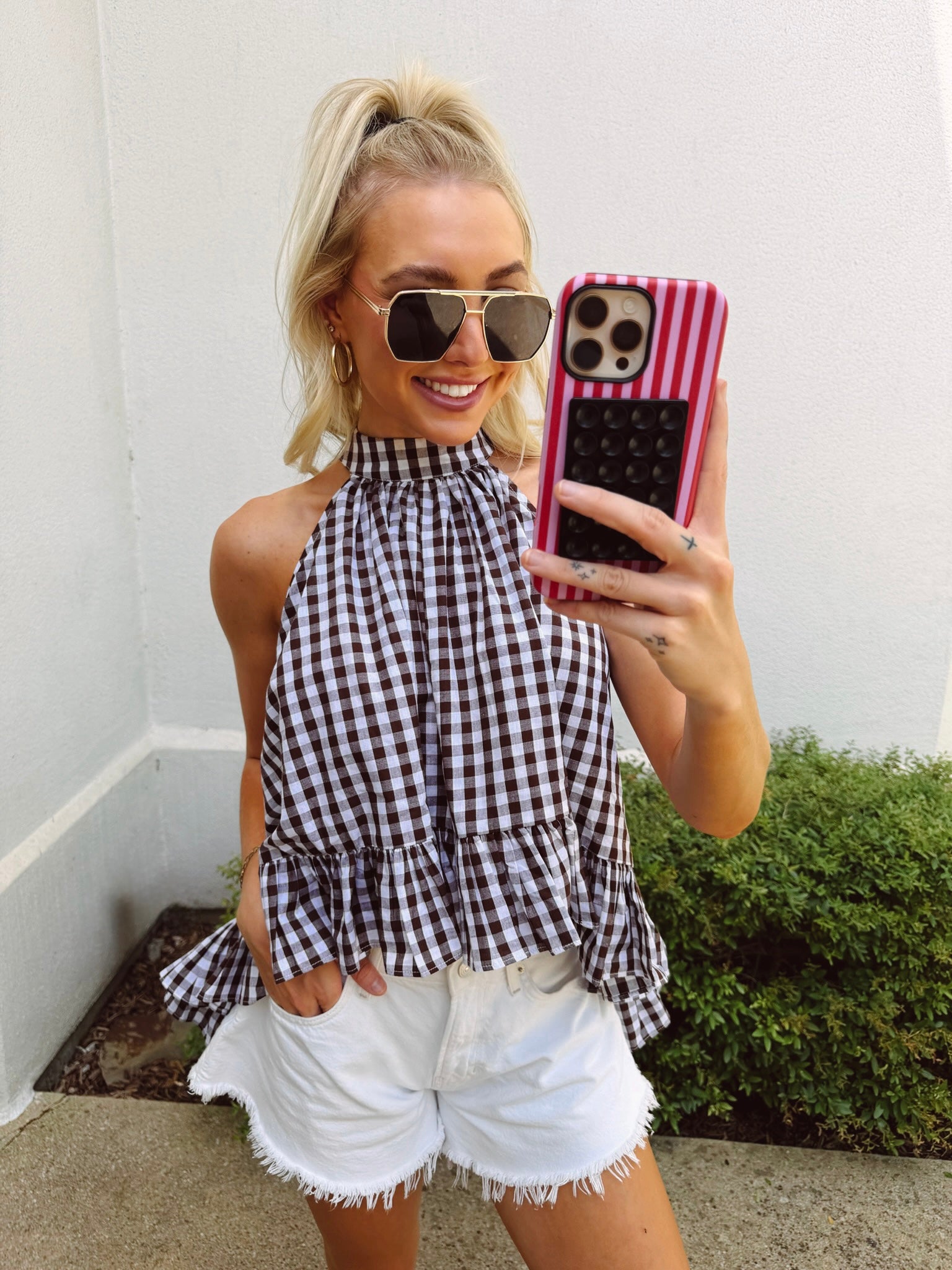 Chocolate Gingham Halter Top